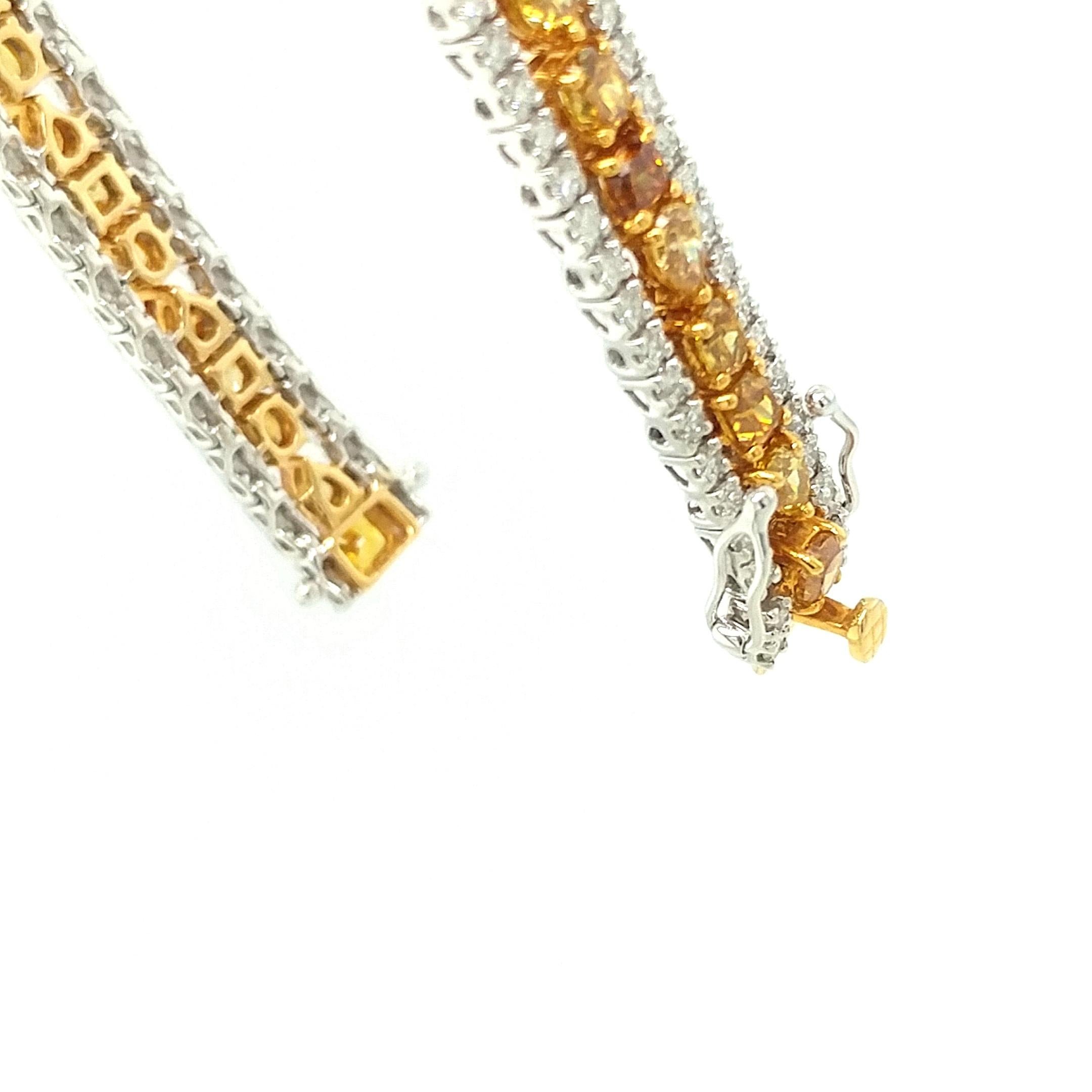 Round Cut 18Kt Yellow & White Gold 13.00ct Diamond Link Bracelet For Sale