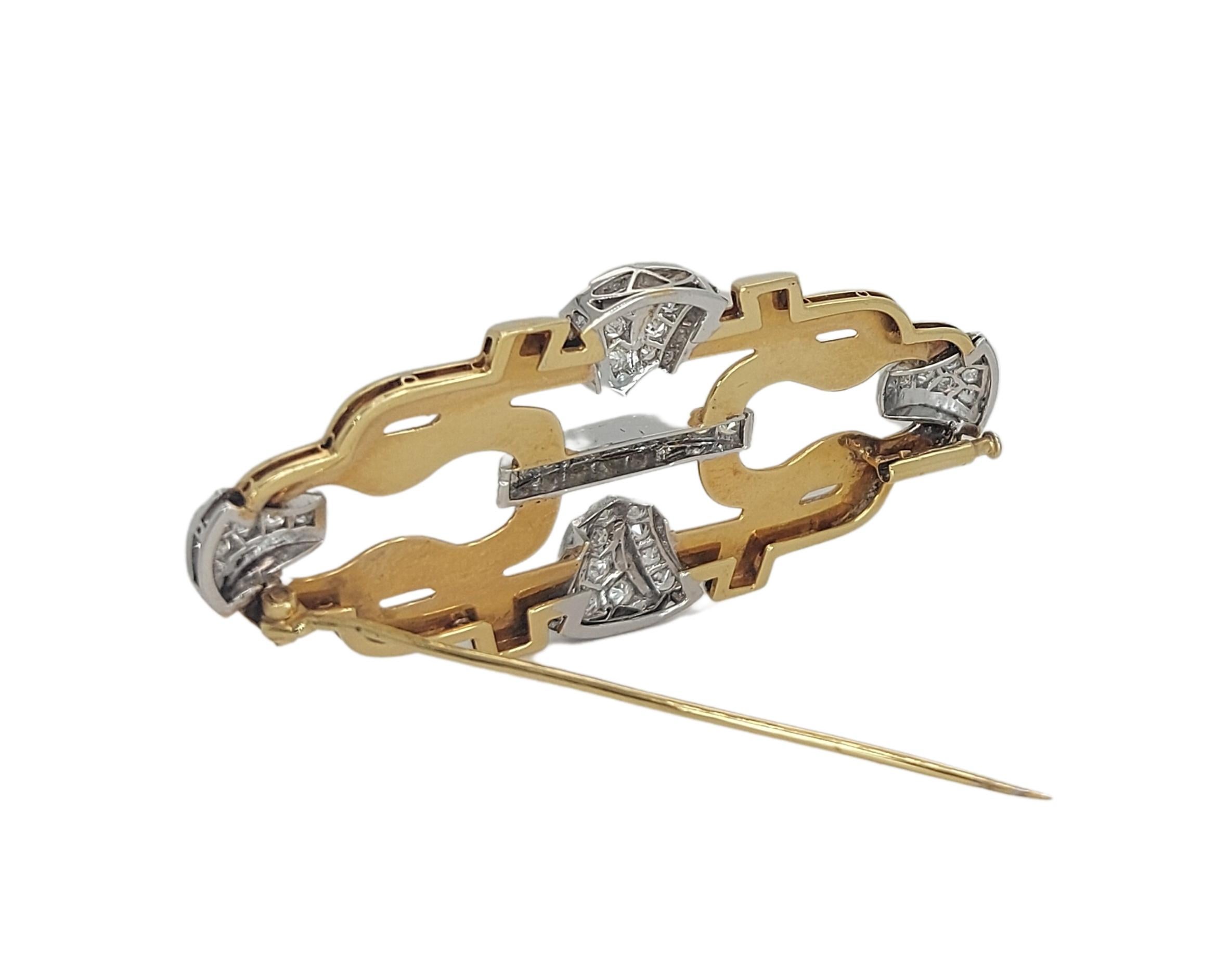 18kt Yellow & White Gold Brooch with 1.2ct Diamonds For Sale 2