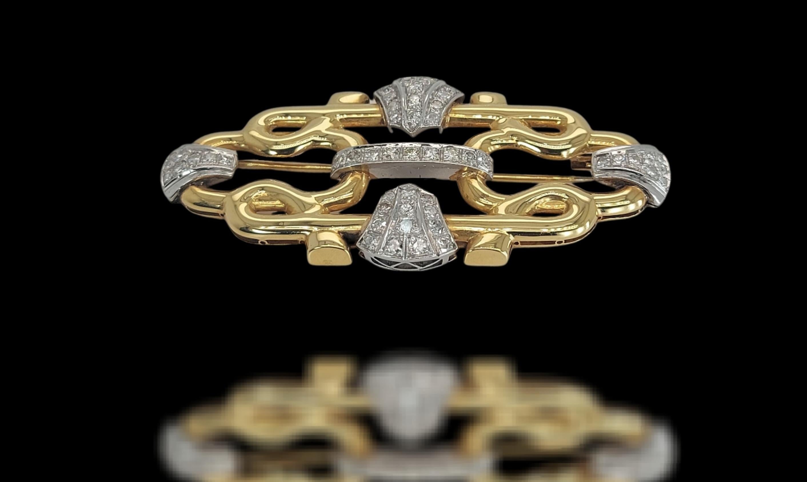 Broche en or jaune et blanc 18 carats avec diamants de 1,2 carat en vente 3