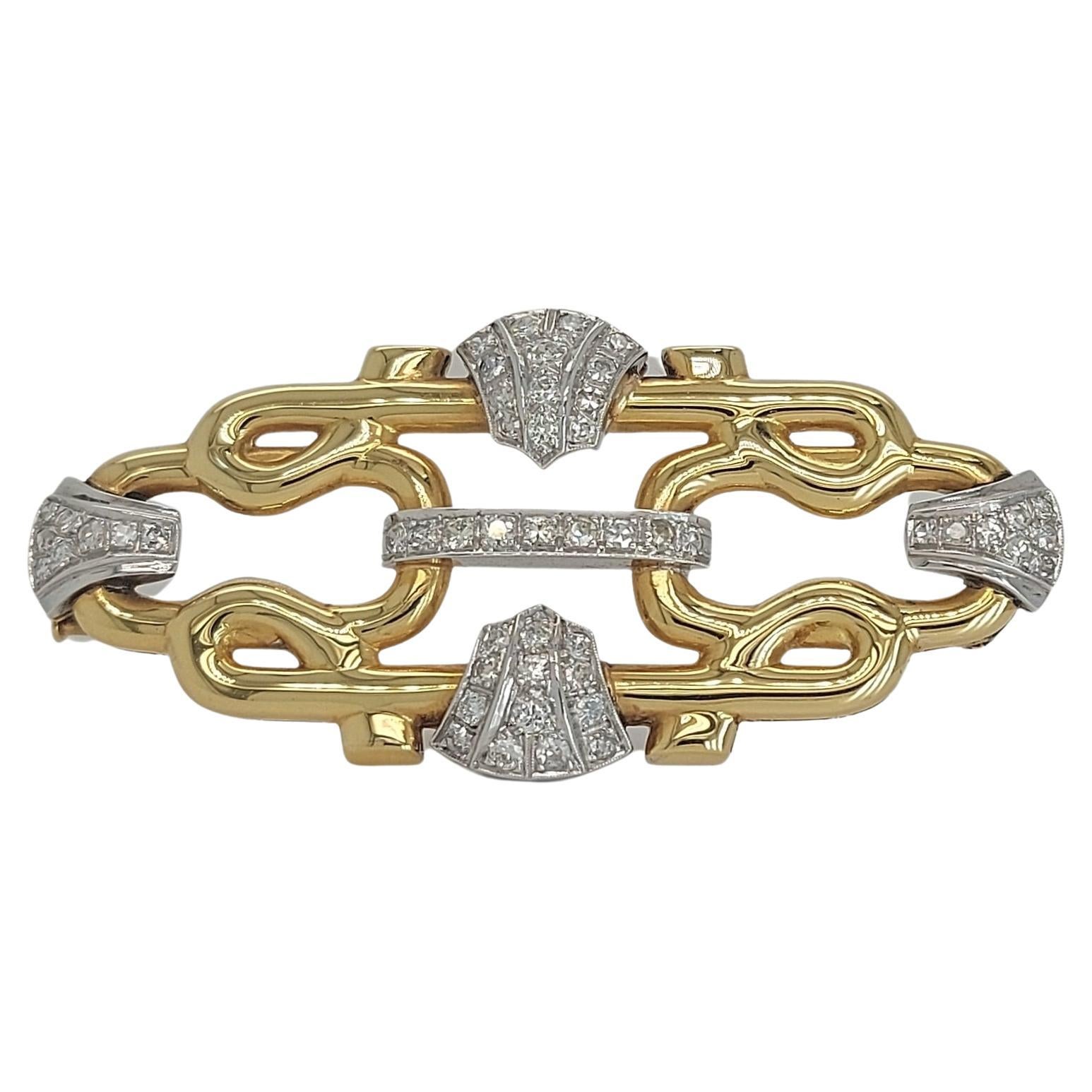 18kt Yellow & White Gold Brooch with 1.2ct Diamonds