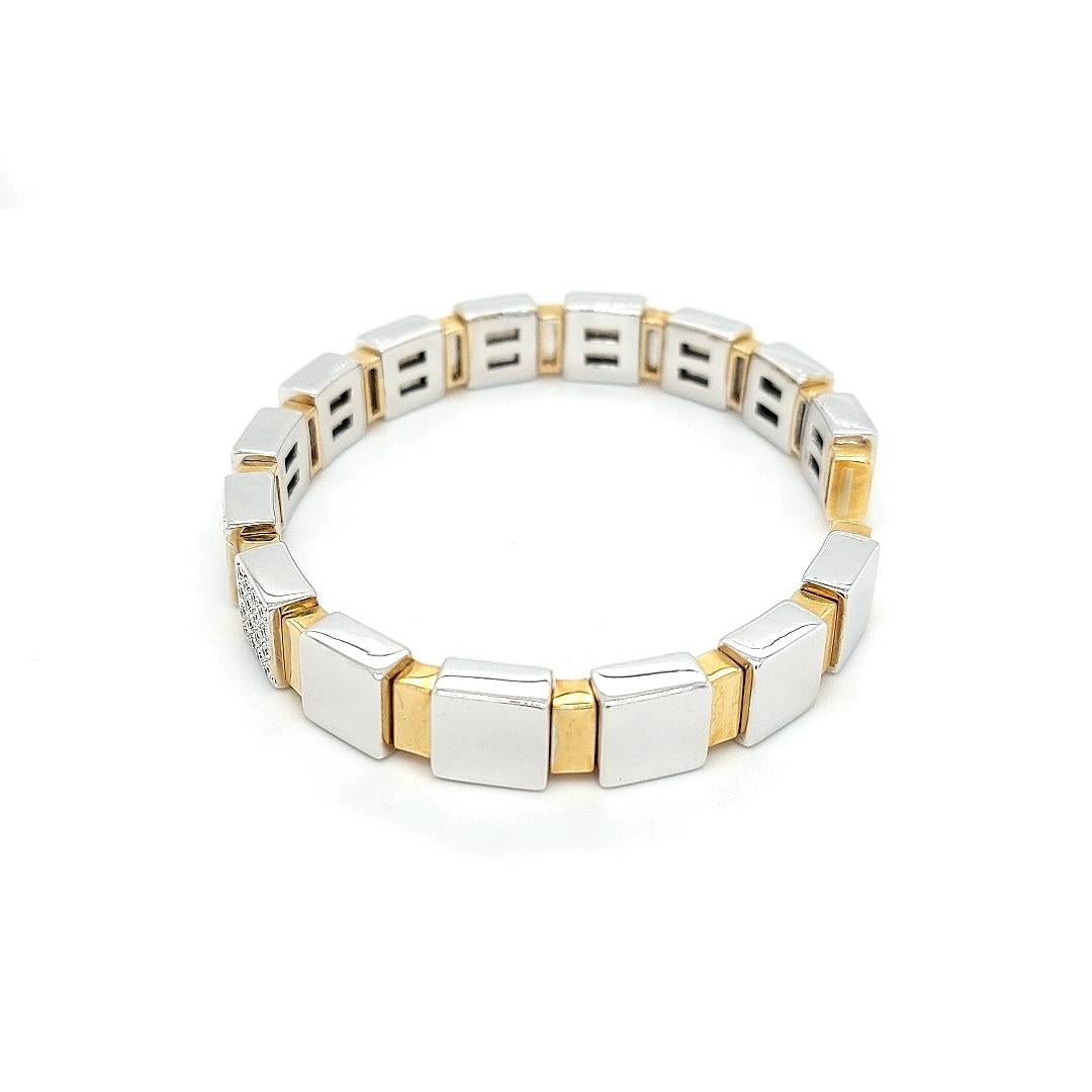 18kt Yellow and White Gold Clamper Bracelet With 1.6ct Diamonds For Sale 4