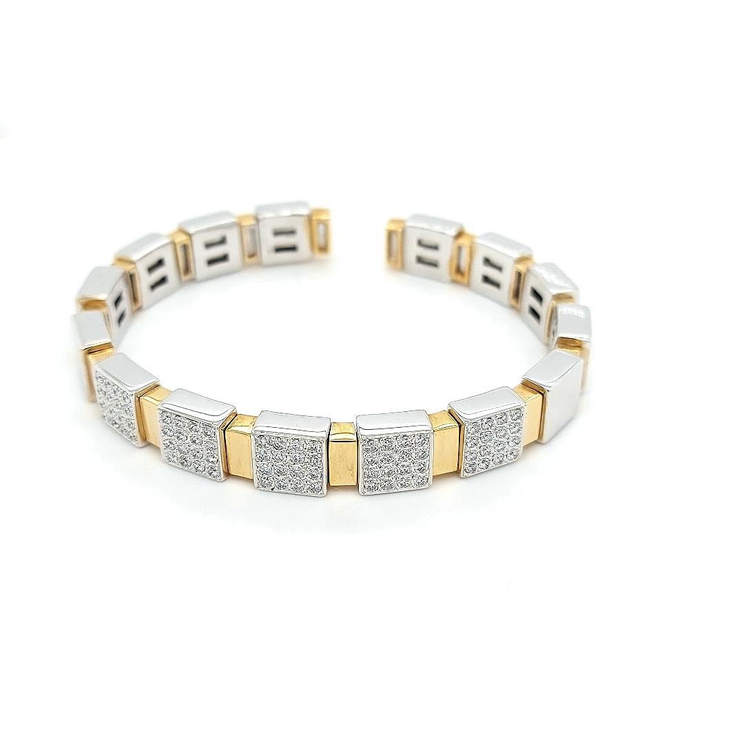 Bracelet à fermoir en or jaune et blanc 18 carats avec diamants de 1,6 carat en vente 5