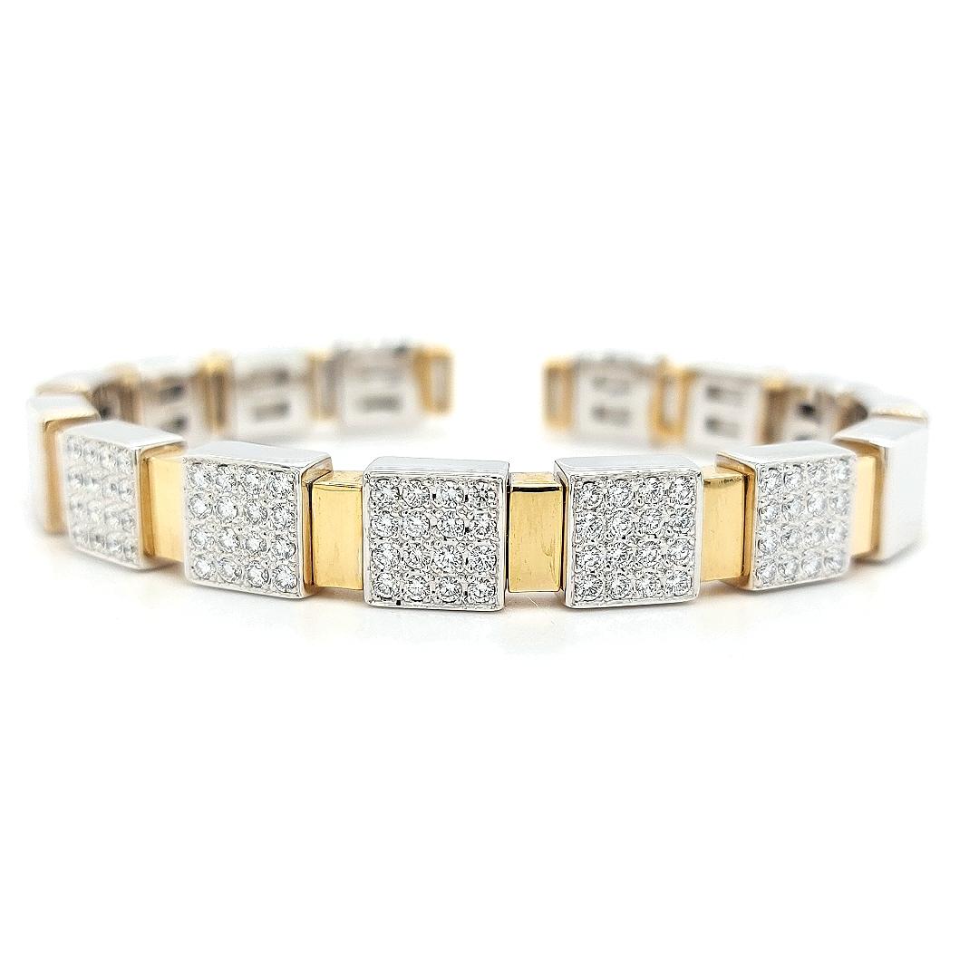 18kt Yellow and White Gold Clamper Bracelet With 1.6ct Diamonds For Sale 6