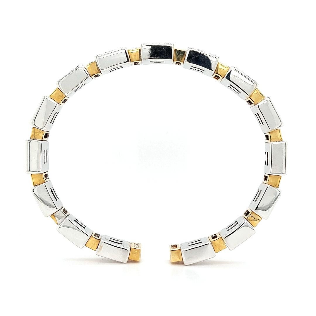 18kt Yellow and White Gold Clamper Bracelet With 1.6ct Diamonds For Sale 7