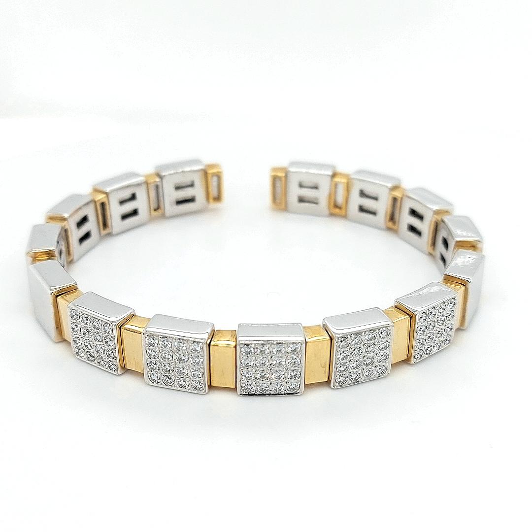 Artisan 18kt Yellow and White Gold Clamper Bracelet With 1.6ct Diamonds For Sale