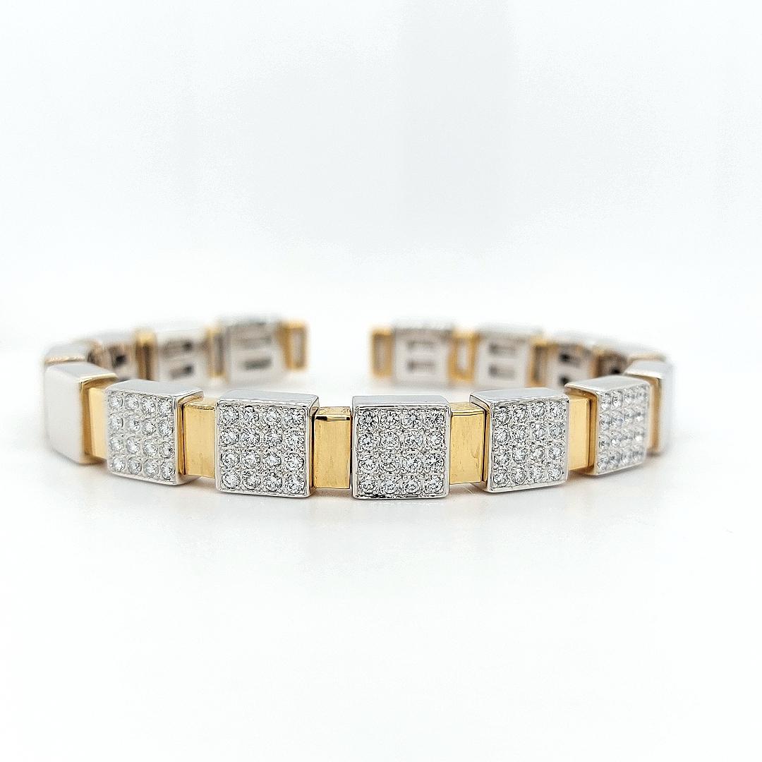 Taille brillant Bracelet à fermoir en or jaune et blanc 18 carats avec diamants de 1,6 carat en vente
