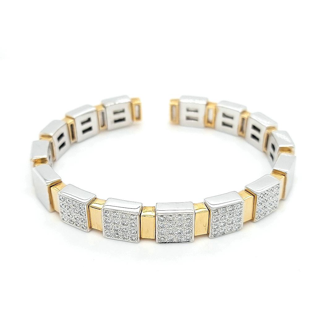 Women's or Men's 18kt Yellow and White Gold Clamper Bracelet With 1.6ct Diamonds For Sale