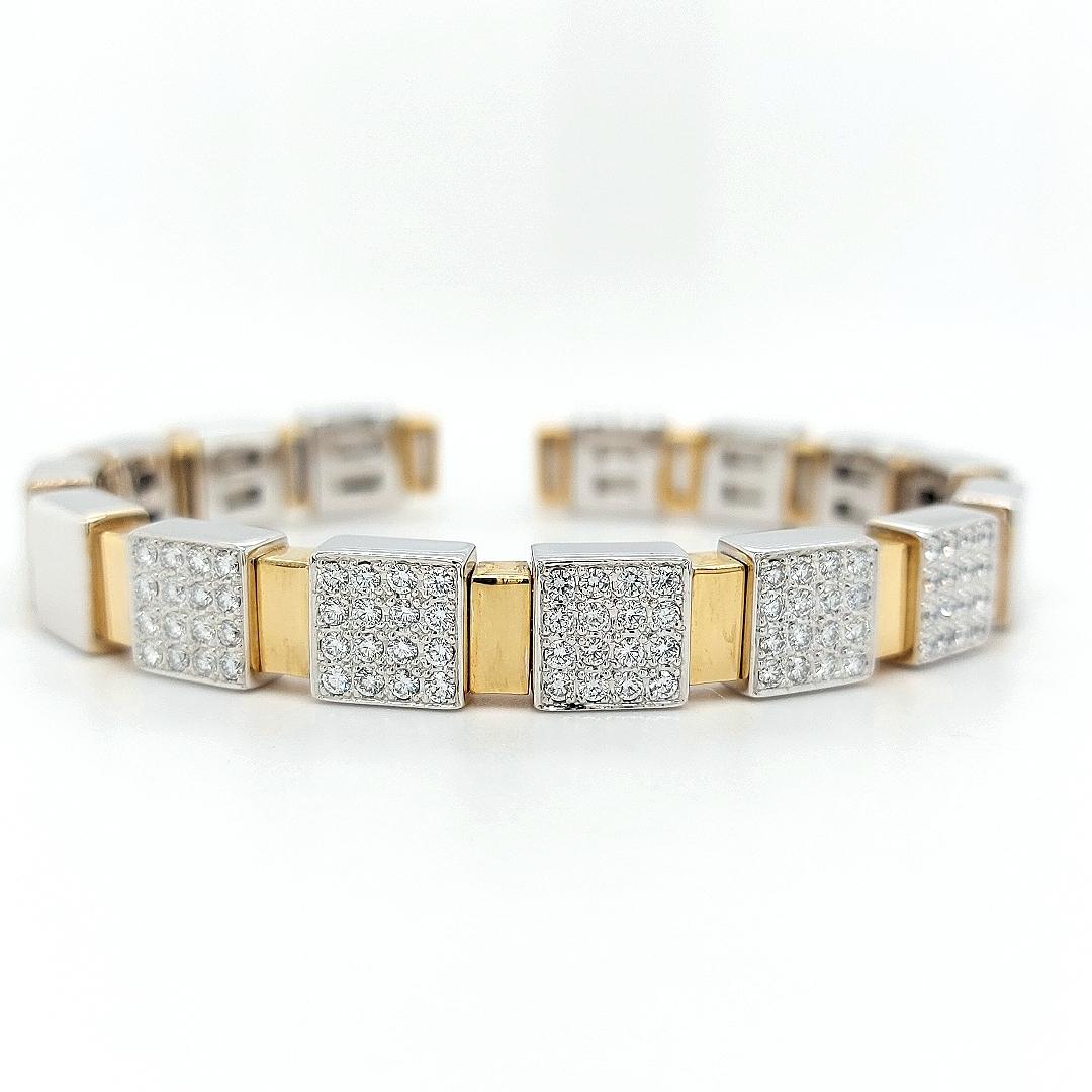 Bracelet à fermoir en or jaune et blanc 18 carats avec diamants de 1,6 carat en vente 1