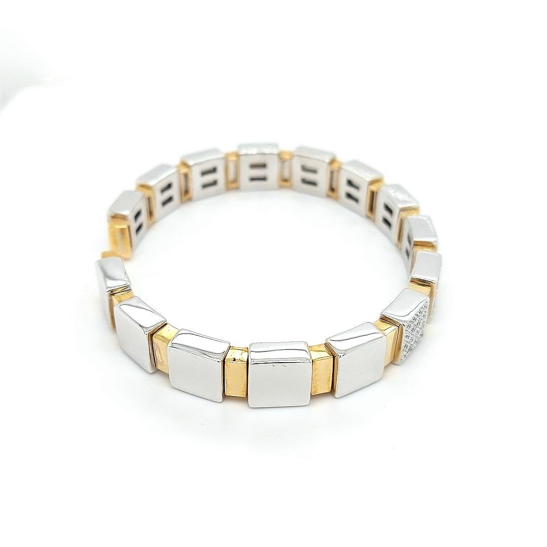 18kt Yellow and White Gold Clamper Bracelet With 1.6ct Diamonds For Sale 2