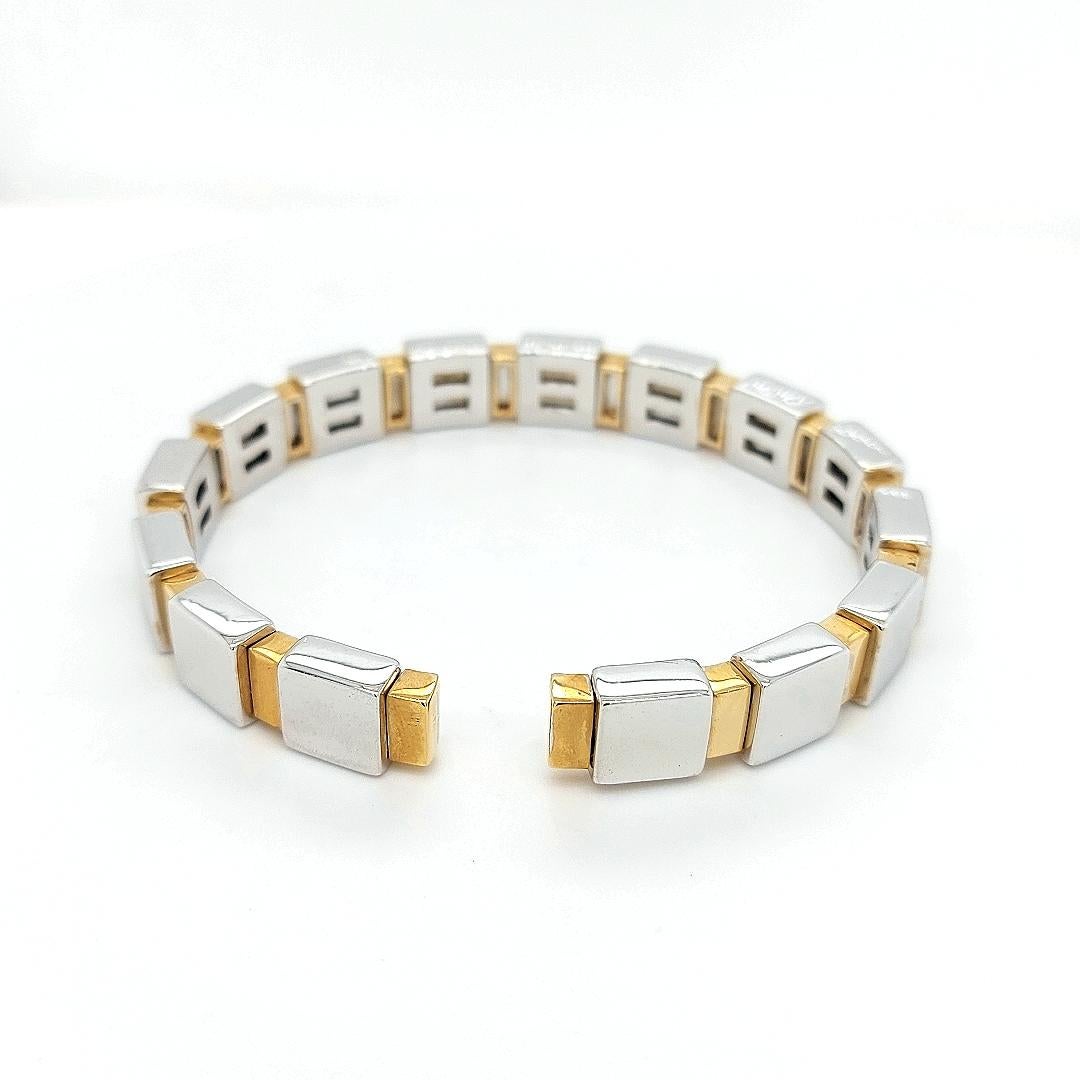 18kt Yellow and White Gold Clamper Bracelet With 1.6ct Diamonds For Sale 3