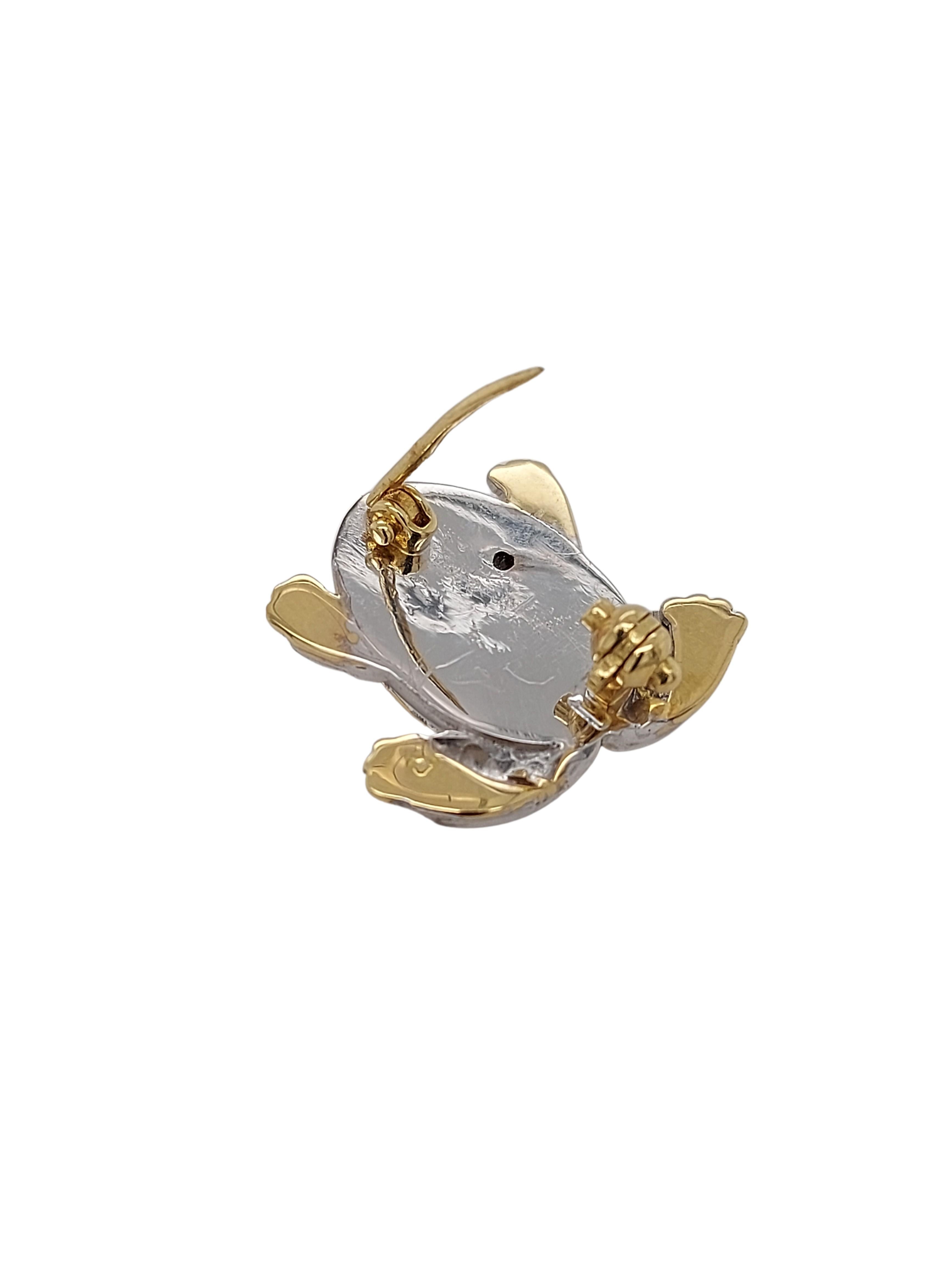 Women's or Men's 18kt Yellow & White Gold Frog Brooch Set with Diamonds & Rubies For Sale
