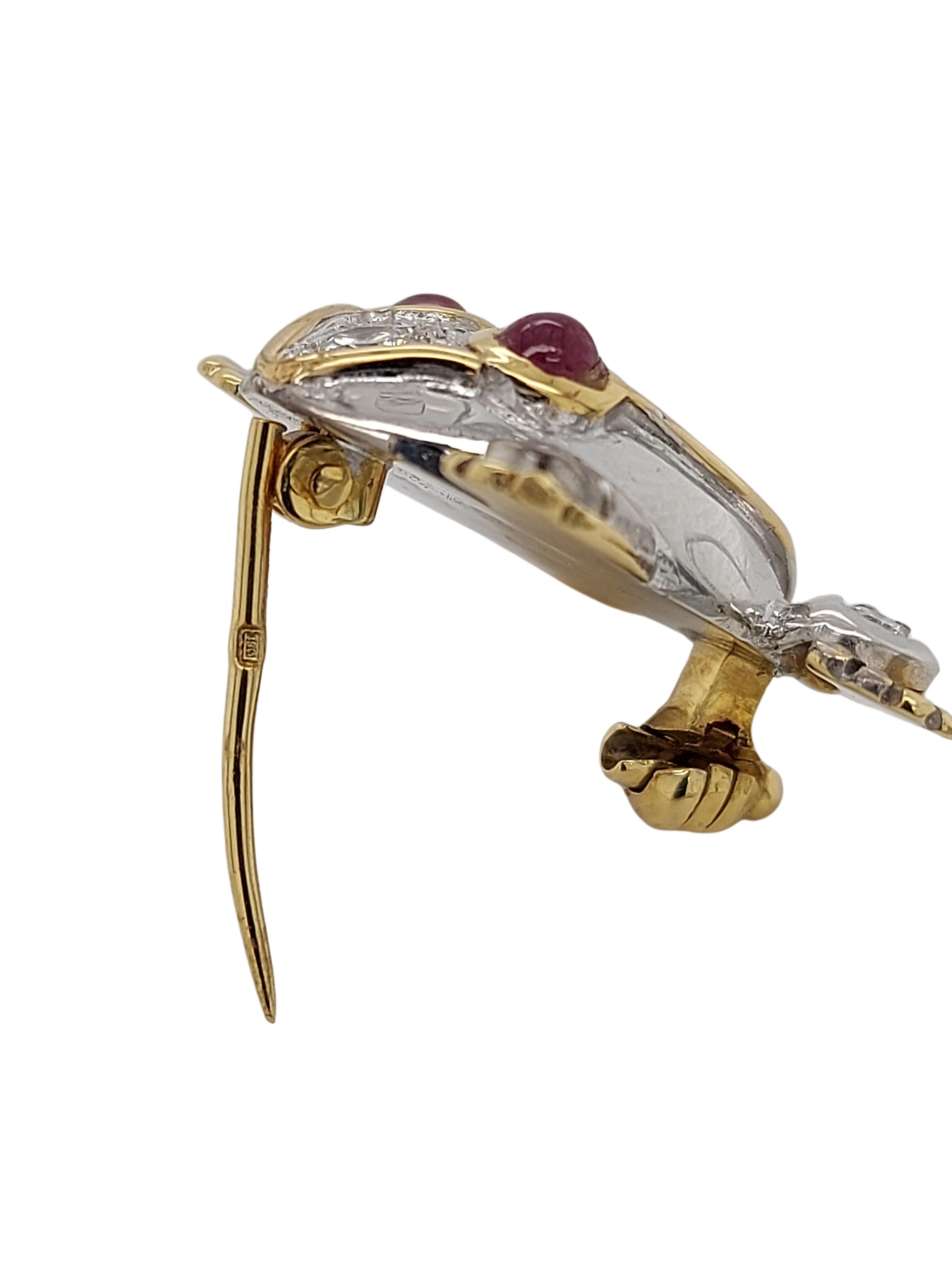 18kt Yellow & White Gold Frog Brooch Set with Diamonds & Rubies For Sale 1