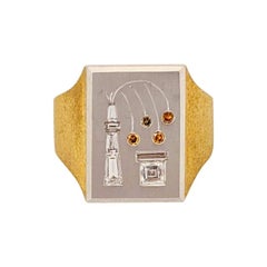18kt Yellow/White Gold Gents Ring with Fancy Colored Diamonds-Champagne Motif