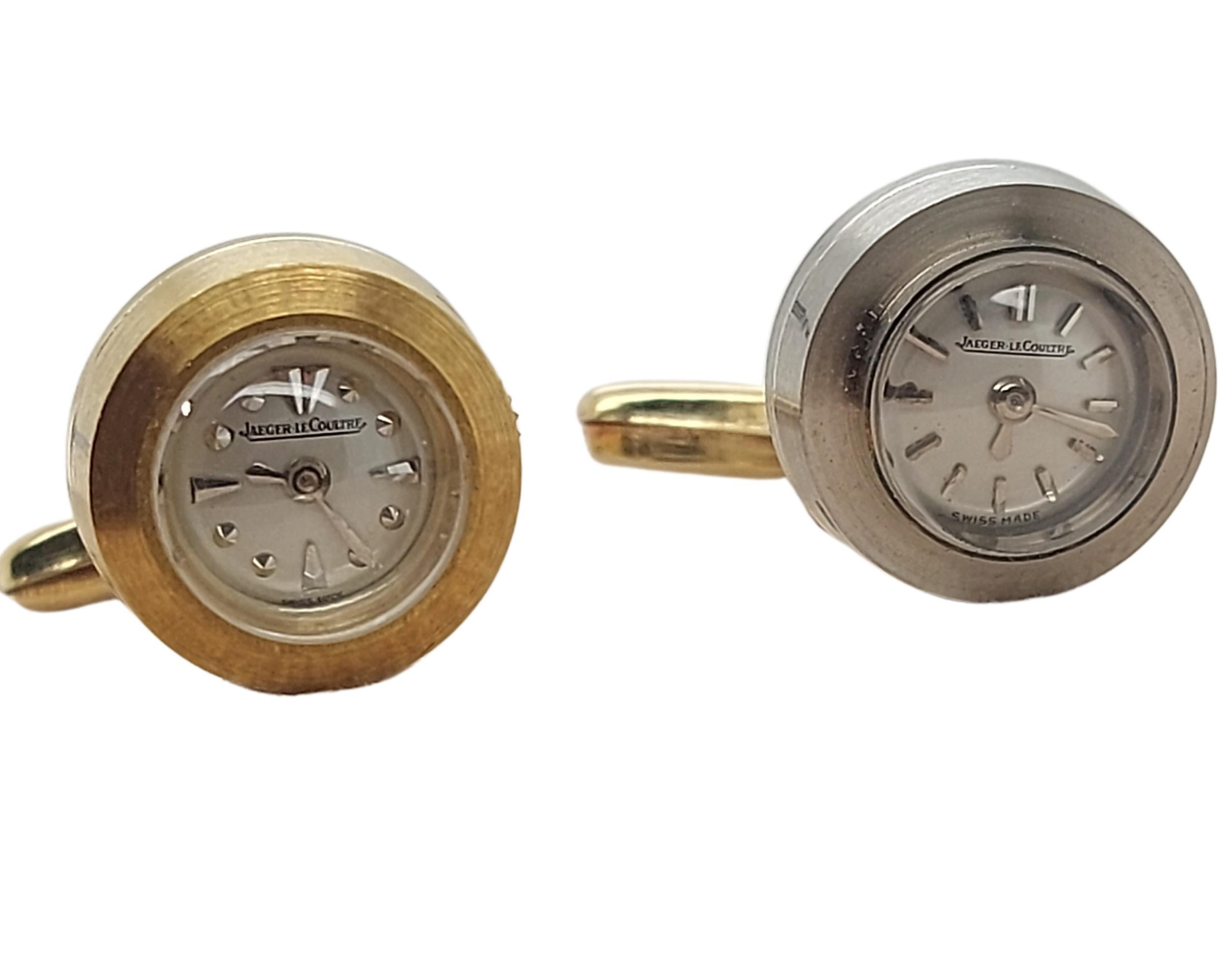 18kt Yellow & White Gold Jaeger Le Coultre Backwinder Watch Cufflinks 5