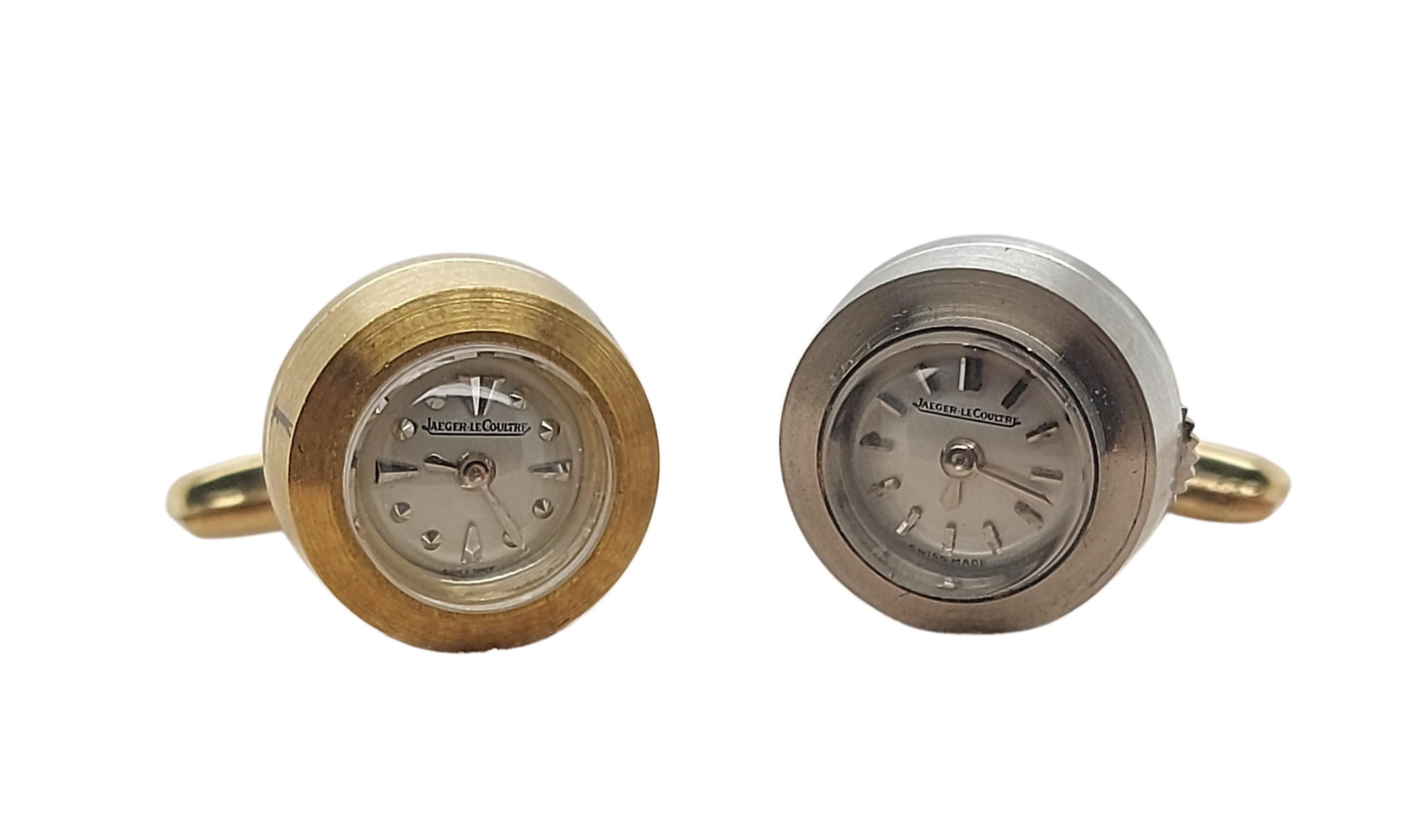 Artisan 18kt Yellow & White Gold Jaeger Le Coultre Backwinder Watch Cufflinks