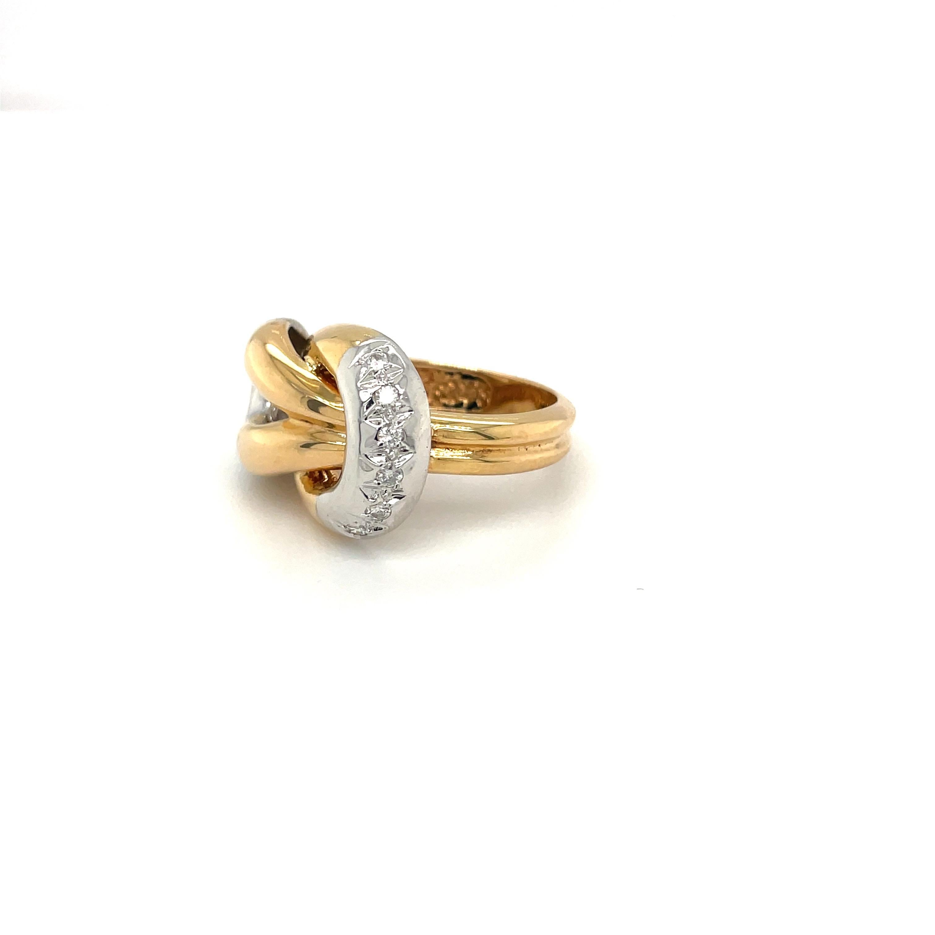 18kt Yellow & White Gold Knot Ring with .23ct. Diamonds In New Condition For Sale In New York, NY