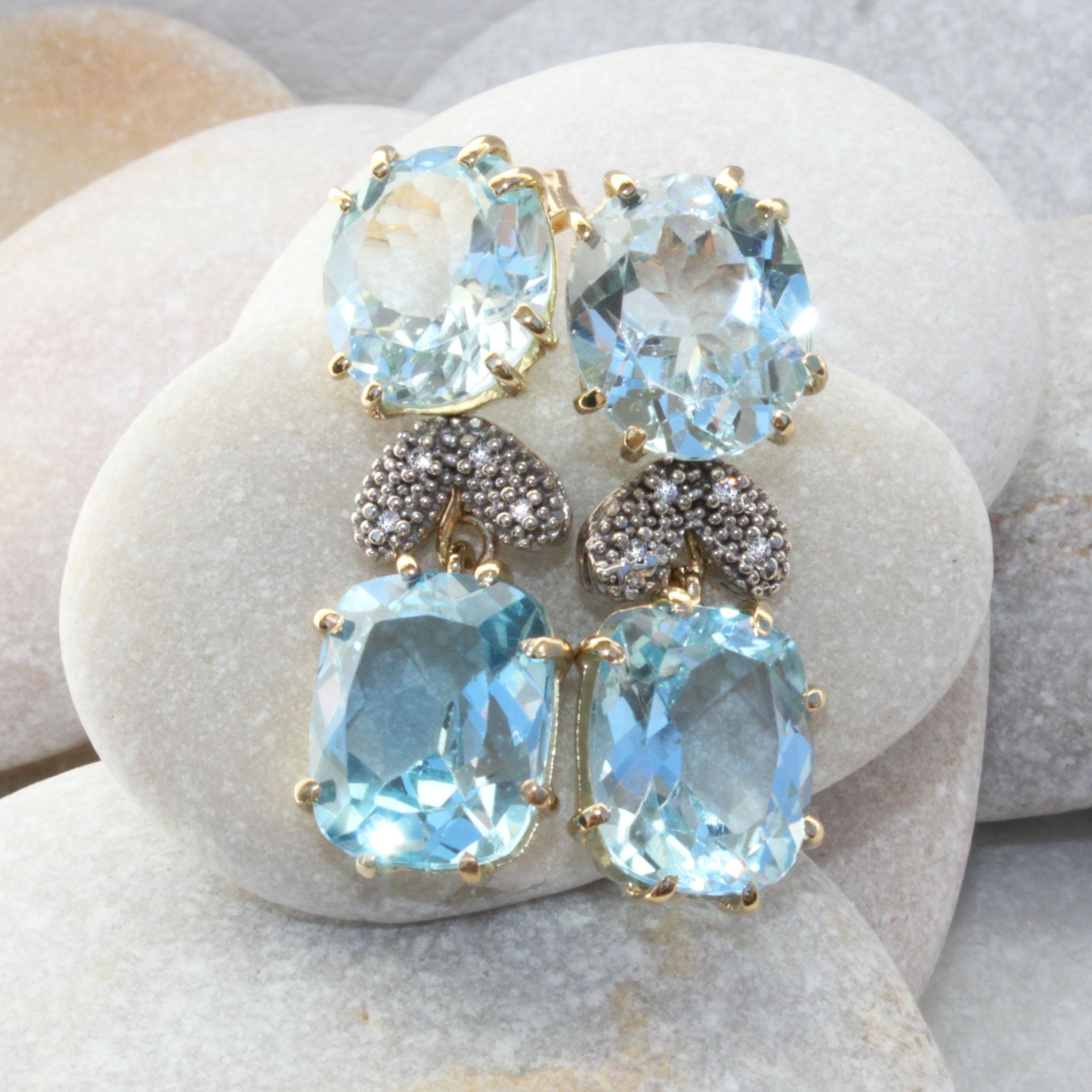 18kt Gelbweißgold mit Blautopas und weißen Diamanten Zeitlos elegante Ohrringe  (Moderne) im Angebot