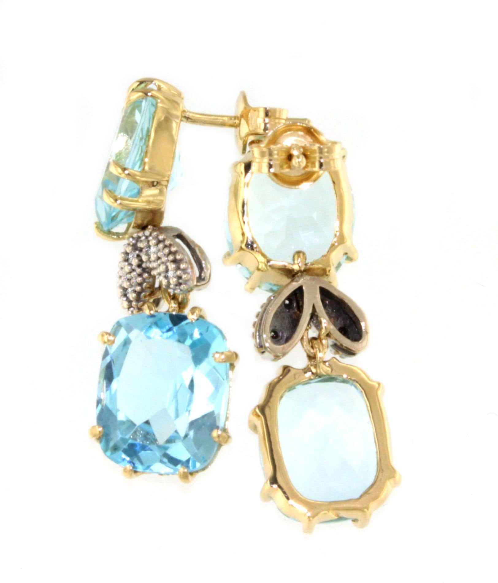 18kt Gelbweißgold mit Blautopas und weißen Diamanten Zeitlos elegante Ohrringe  im Zustand „Neu“ im Angebot in GALLARATE, IT
