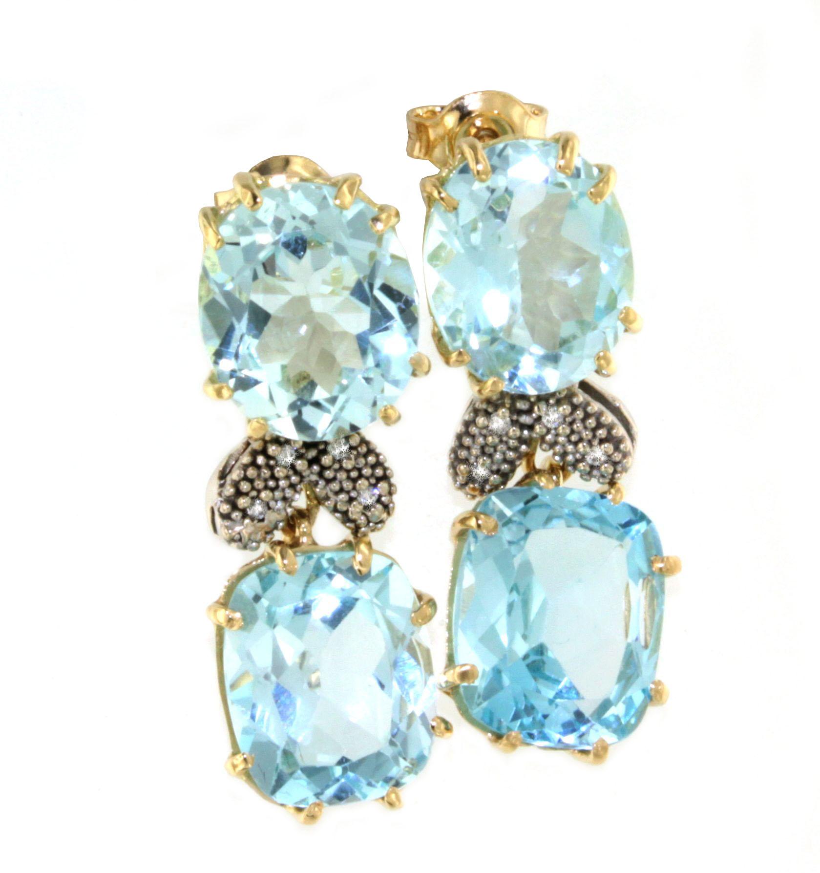 18kt Gelbweißgold mit Blautopas und weißen Diamanten Zeitlos elegante Ohrringe  im Angebot 1