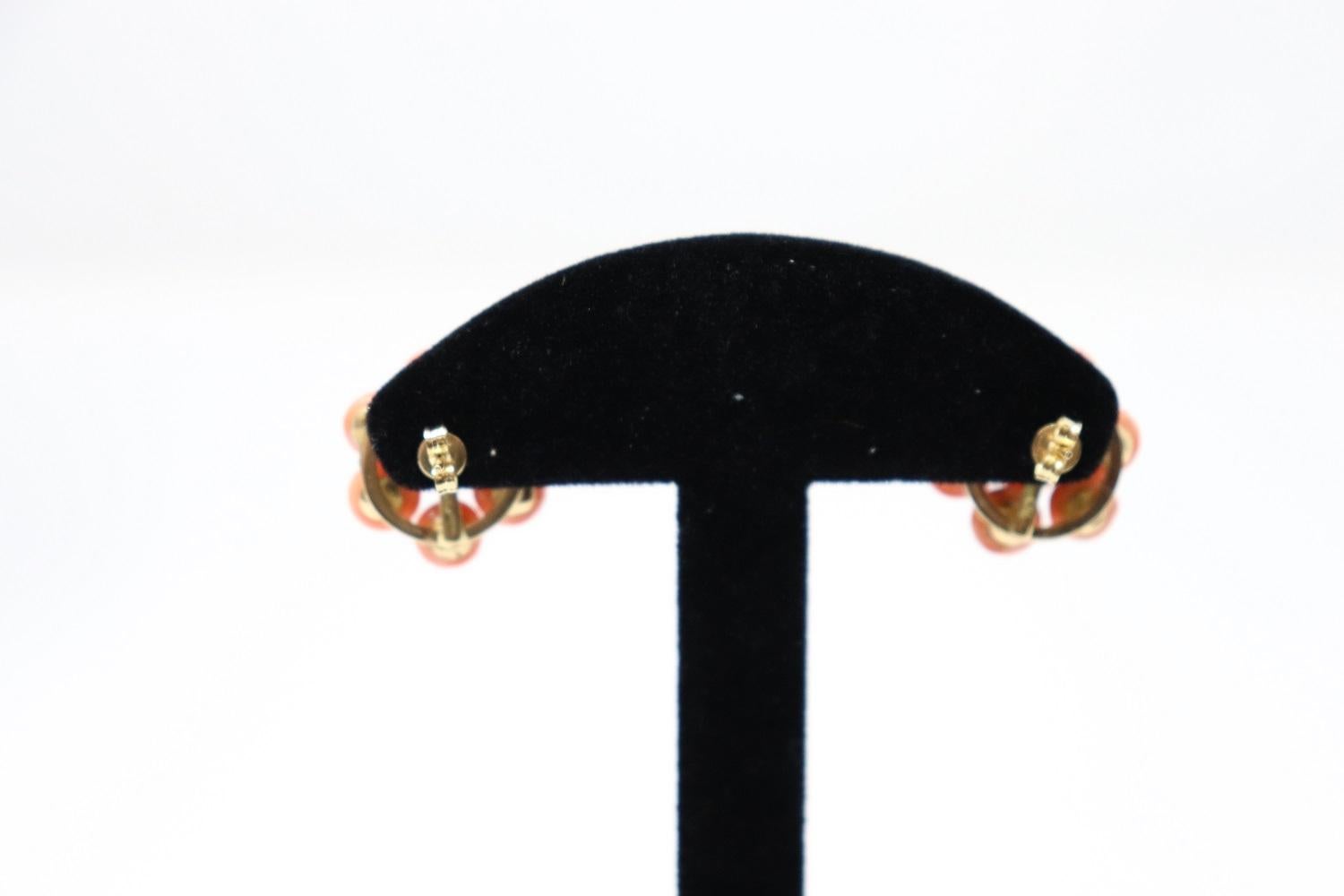 18kt Yellow Gold and Italian Coral Fine Stud Earrings For Sale 2