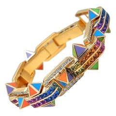 18KT YG 2.76Ct Diamond 16.27Ct Multi-Colored Sapphires and Enamel Bracelet