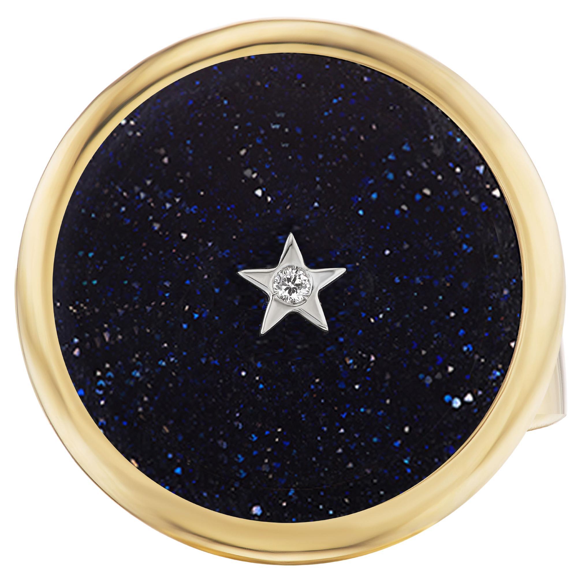 18kt YG Aventurine, White Gold Star and White Ajustable Ring
