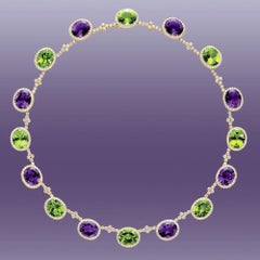 18KT YG Necklace with Diamond 8.25CT's, Amethyst 32.54Ct., Peridot 37.07Ct.
