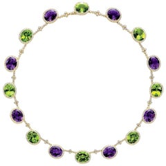 18KT YG Necklace with Diamond 8.25CT's, Amethyst 32.54Ct., Peridot 37.07Ct.