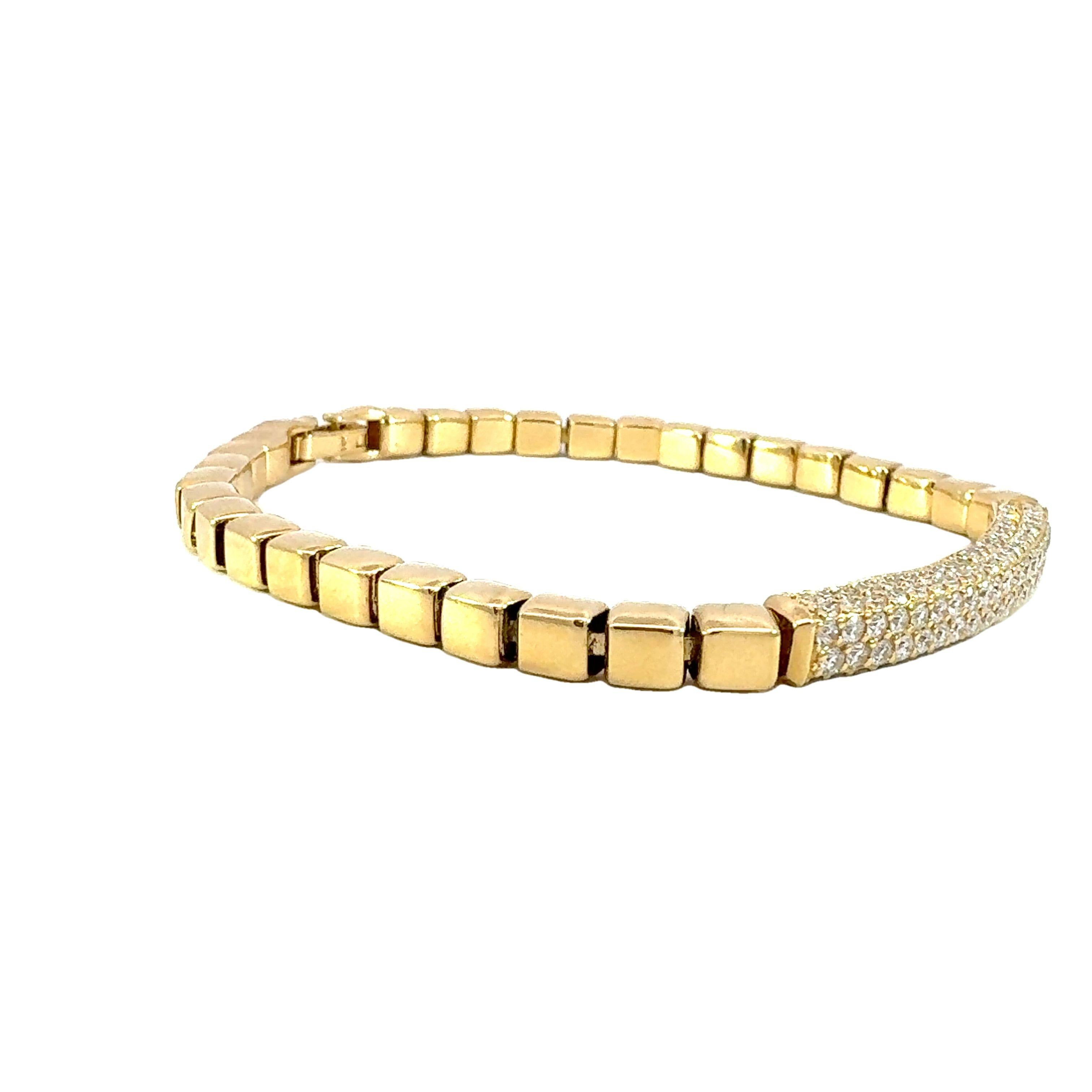 Taglio rotondo Bracciale a barre con diamanti in oro massiccio 18Kt YG in vendita