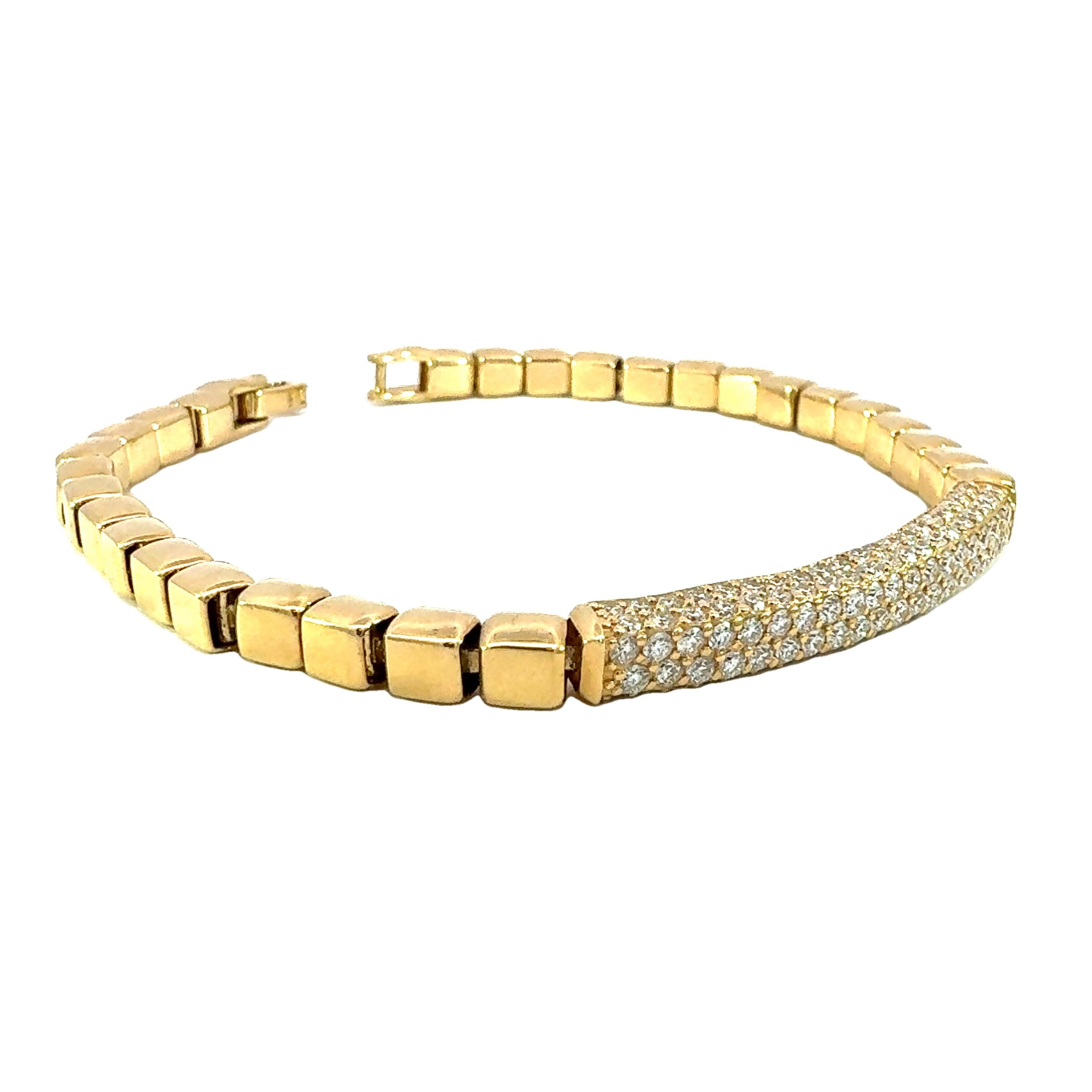 Bracciale a barre con diamanti in oro massiccio 18Kt YG in vendita 1