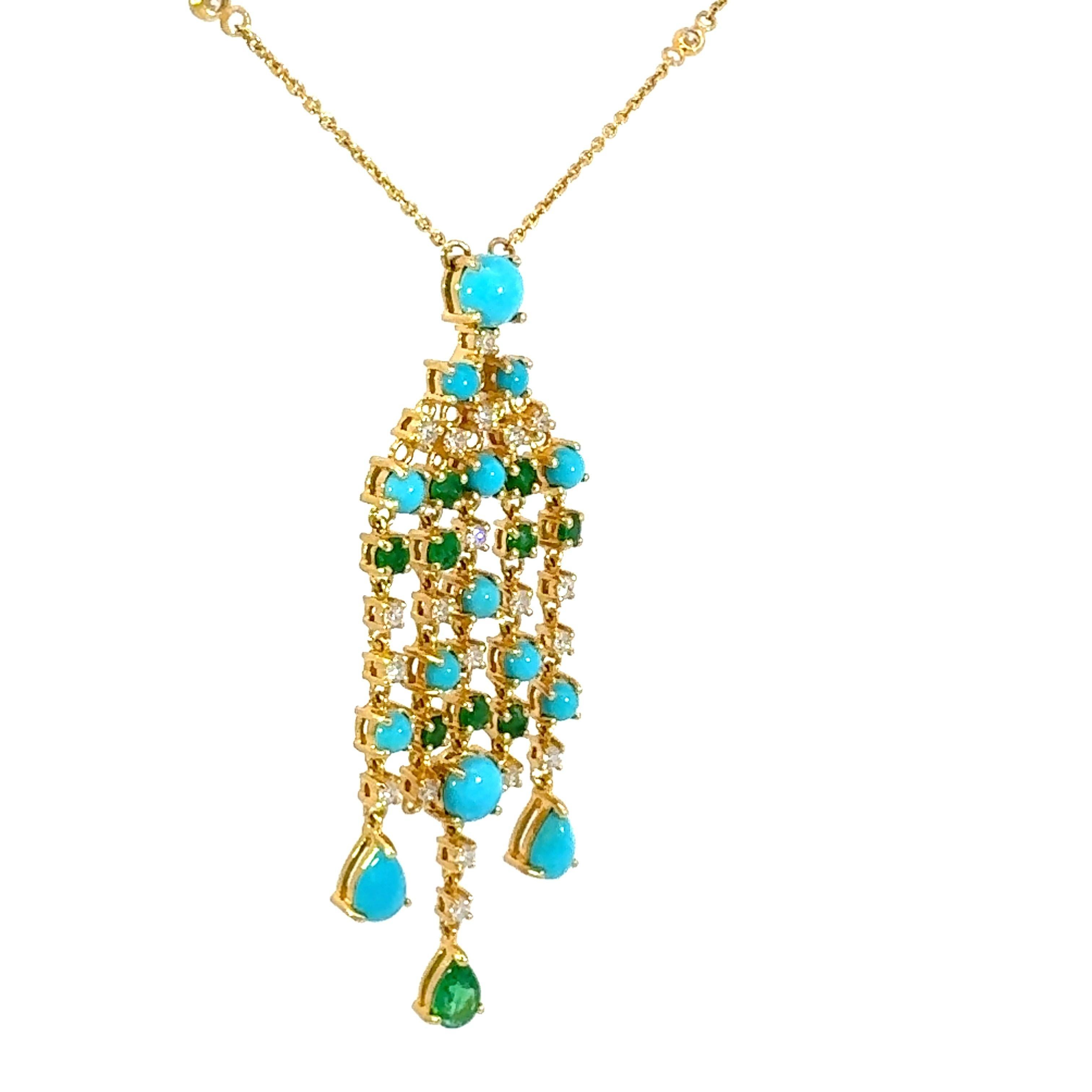 18 Karat YG Halskette mit Türkis, Smaragd und Diamanten im Zustand „Neu“ im Angebot in New York, NY