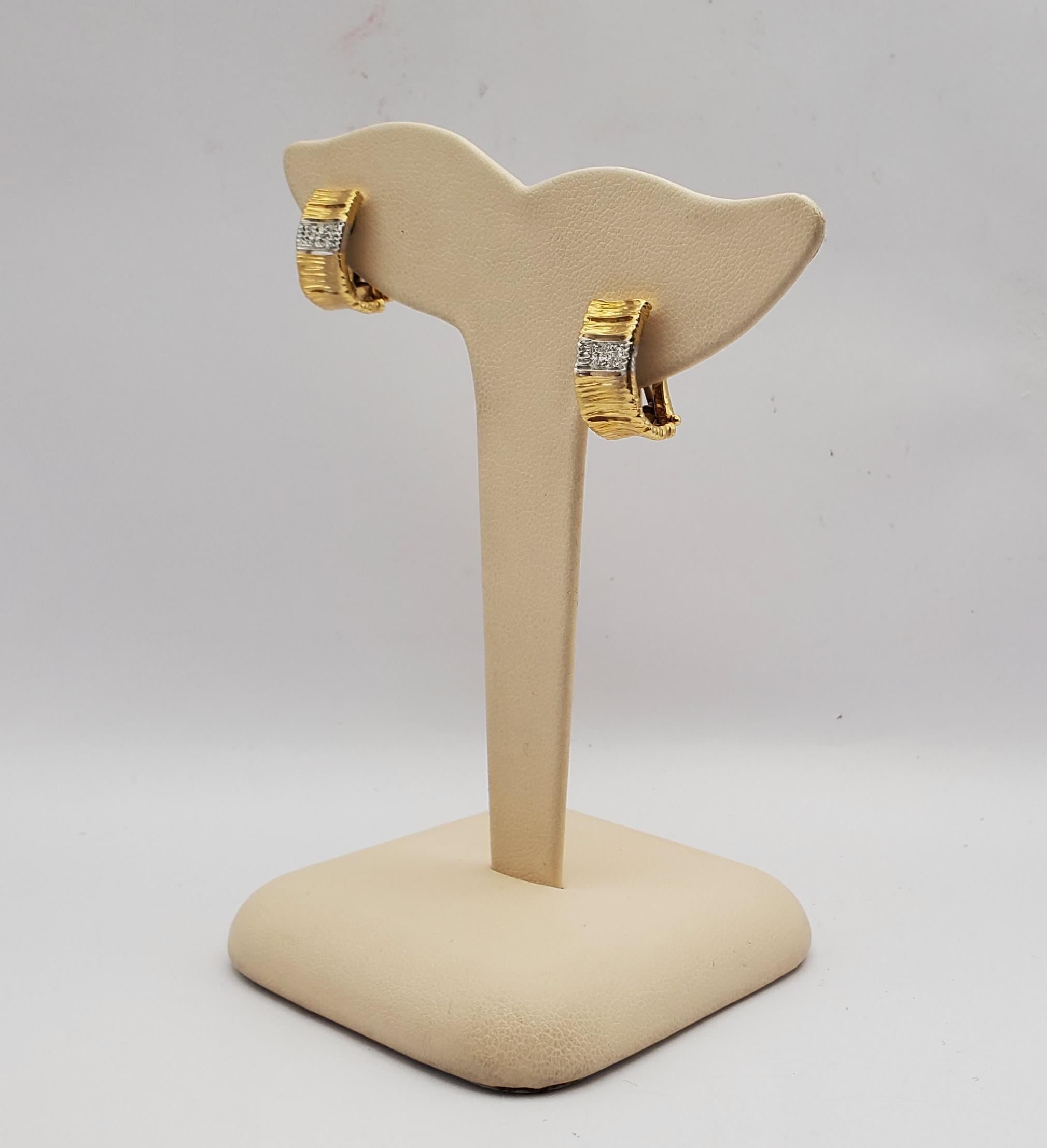 18KTT Roberto Coin Diamond J-Hoop Omega Back Earrings from Elefantino Collection 5