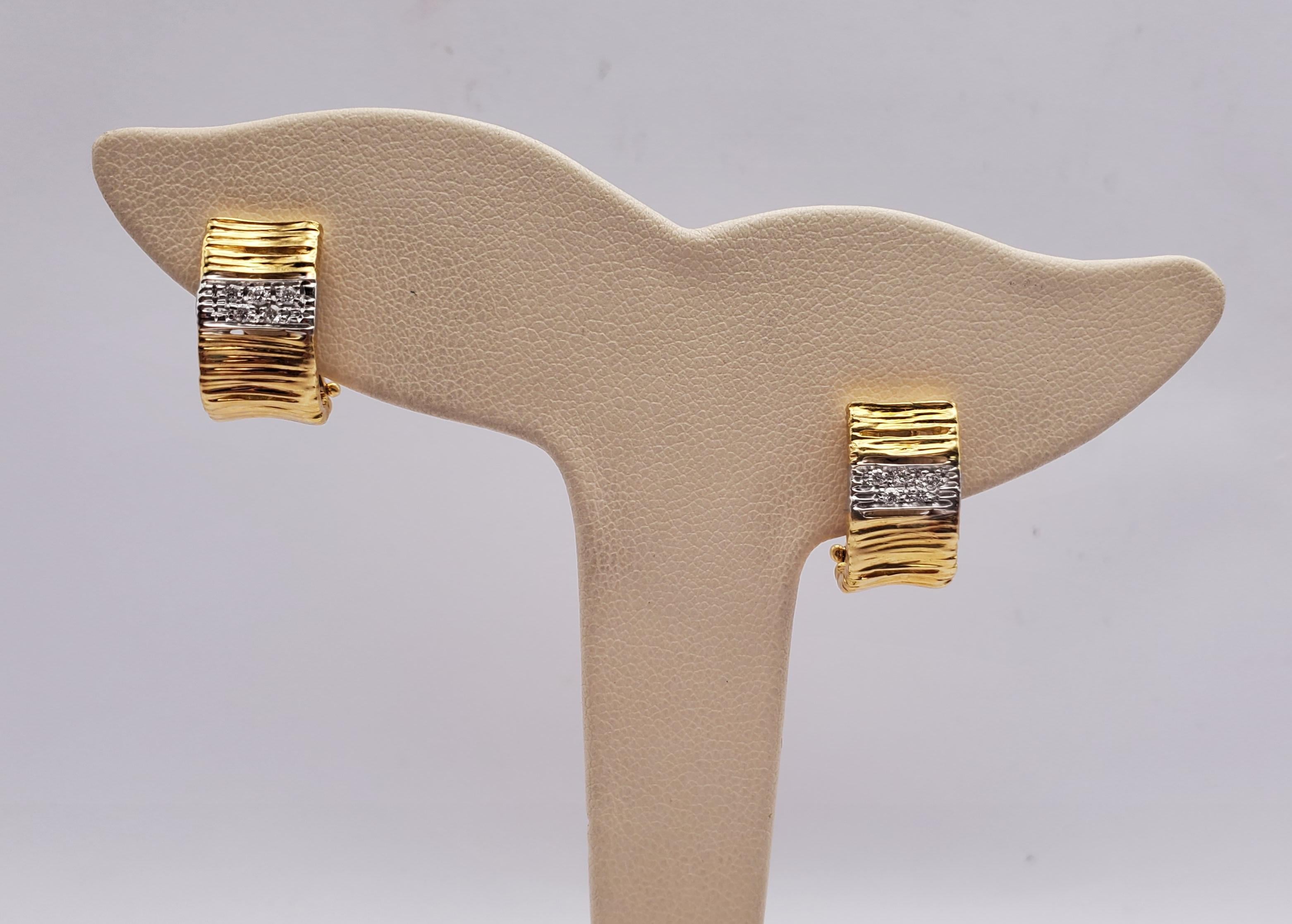 18KTT Roberto Coin Diamond J-Hoop Omega Back Earrings from Elefantino Collection 6