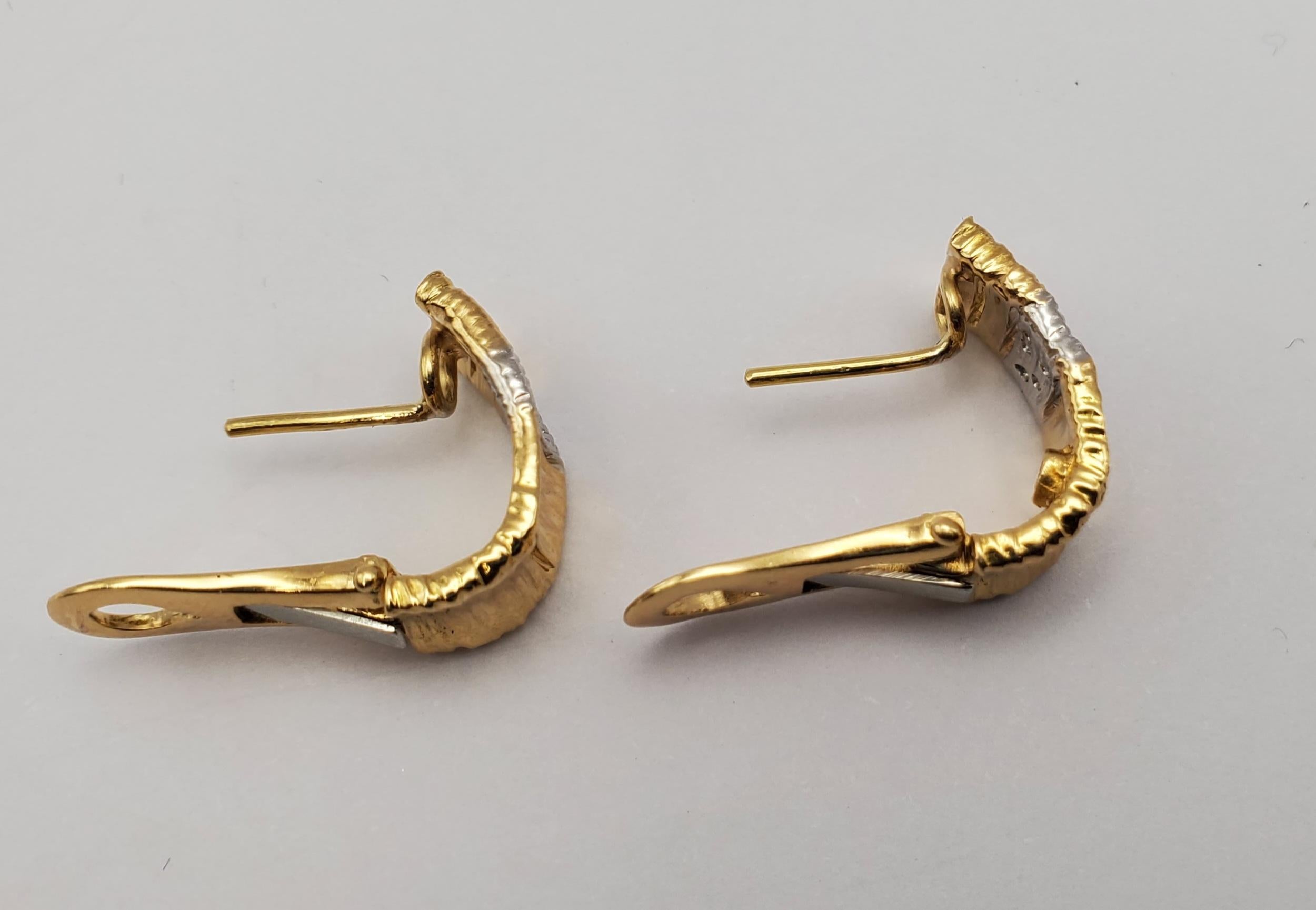 Contemporary 18KTT Roberto Coin Diamond J-Hoop Omega Back Earrings from Elefantino Collection