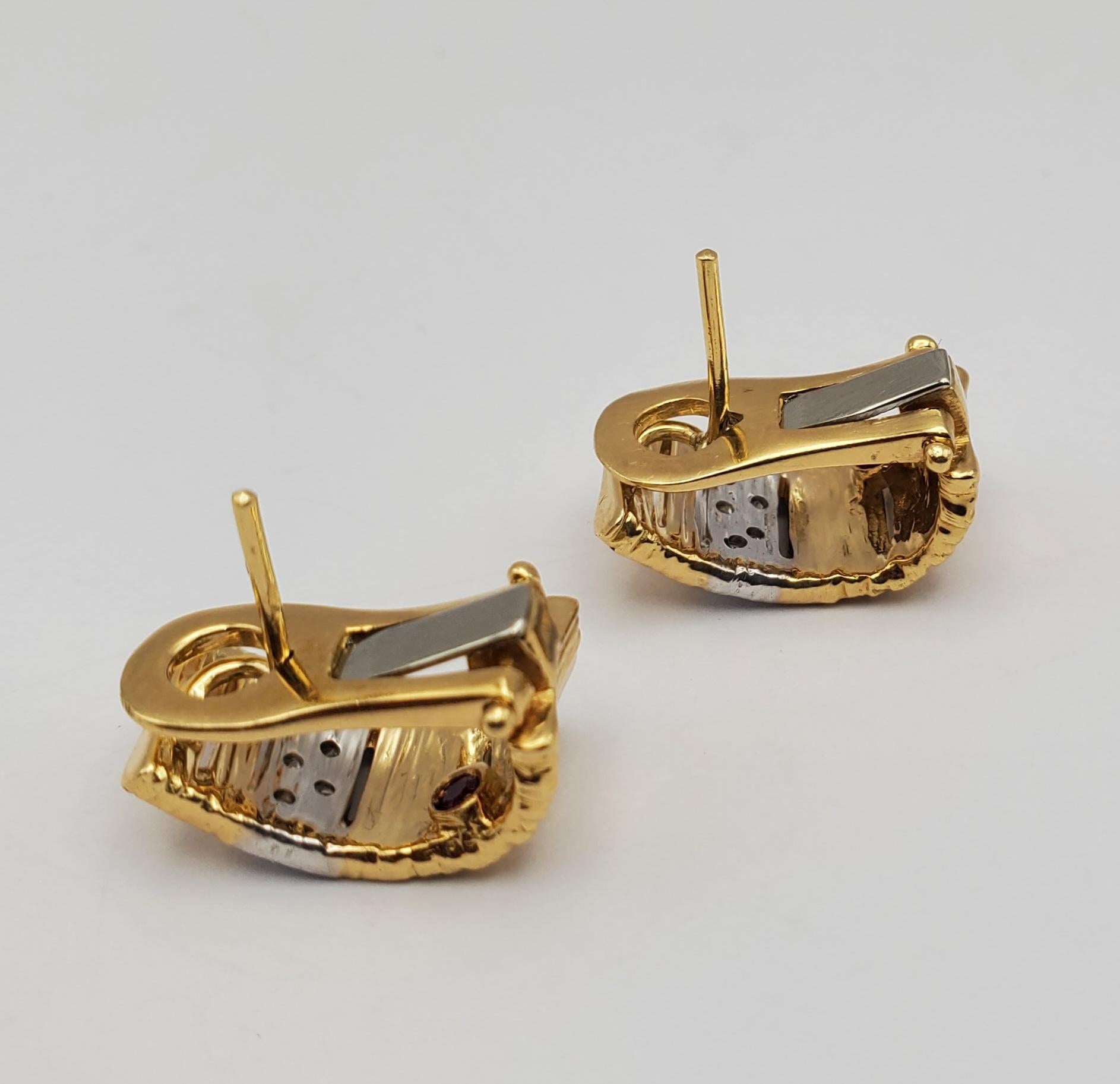 Round Cut 18KTT Roberto Coin Diamond J-Hoop Omega Back Earrings from Elefantino Collection