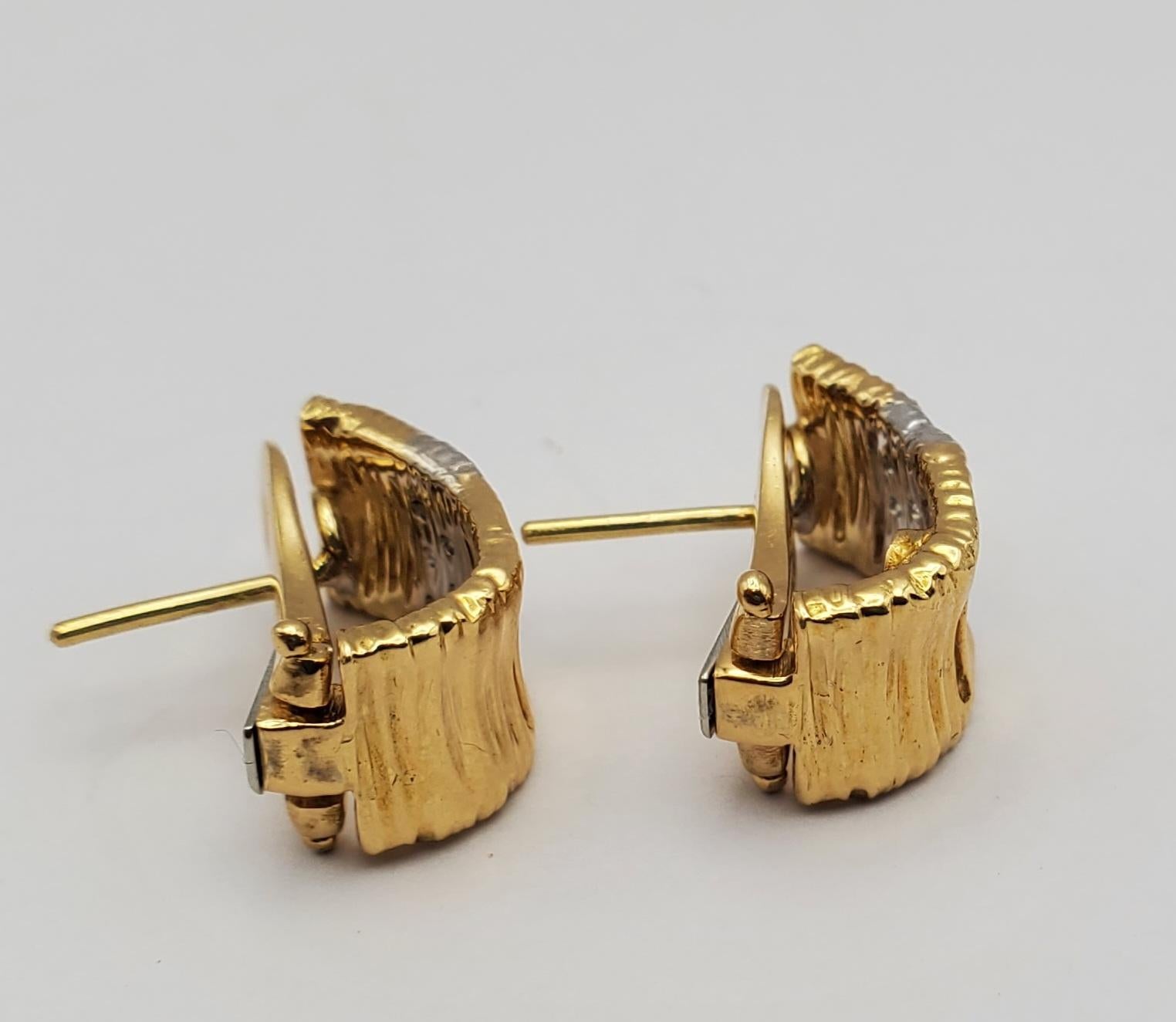 Men's 18KTT Roberto Coin Diamond J-Hoop Omega Back Earrings from Elefantino Collection