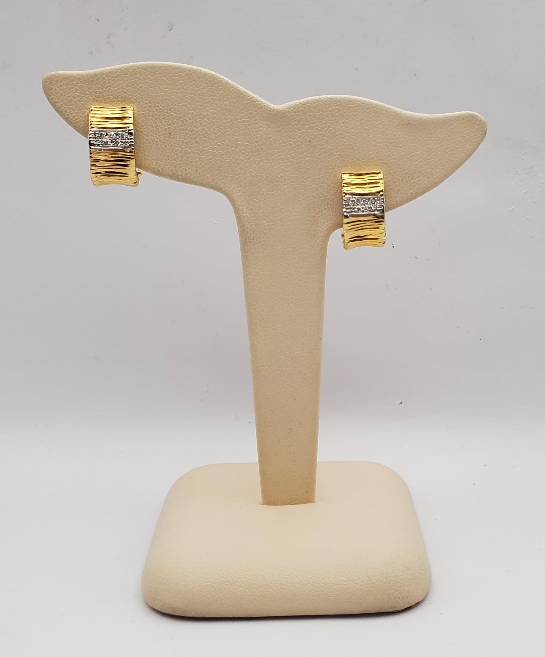 18KTT Roberto Coin Diamond J-Hoop Omega Back Earrings from Elefantino Collection 3