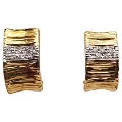 18KTT Roberto Coin Diamond J-Hoop Omega Back Earrings from Elefantino Collection
