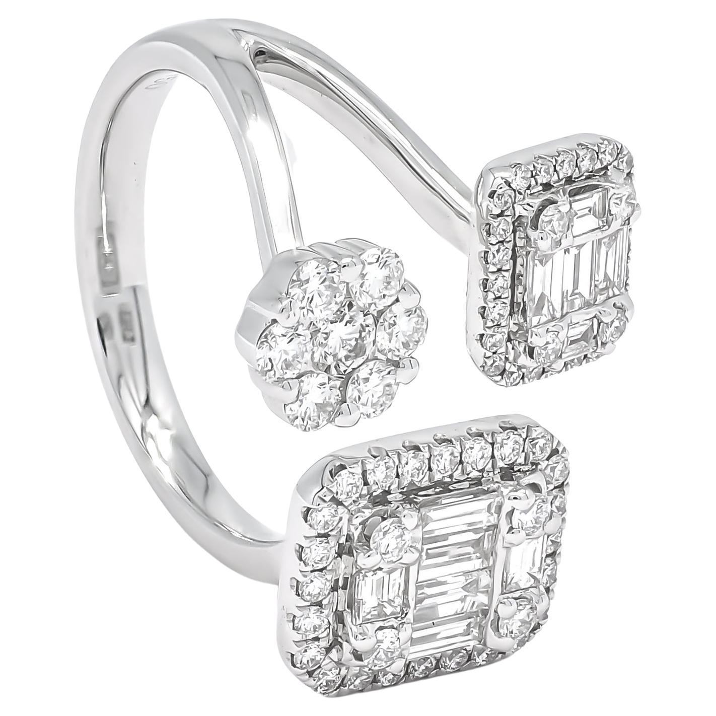 Baguette Cut 18KTW Gold Baguette Round Diamonds 3 Multi Shape Cluster Halo Statement Ring For Sale