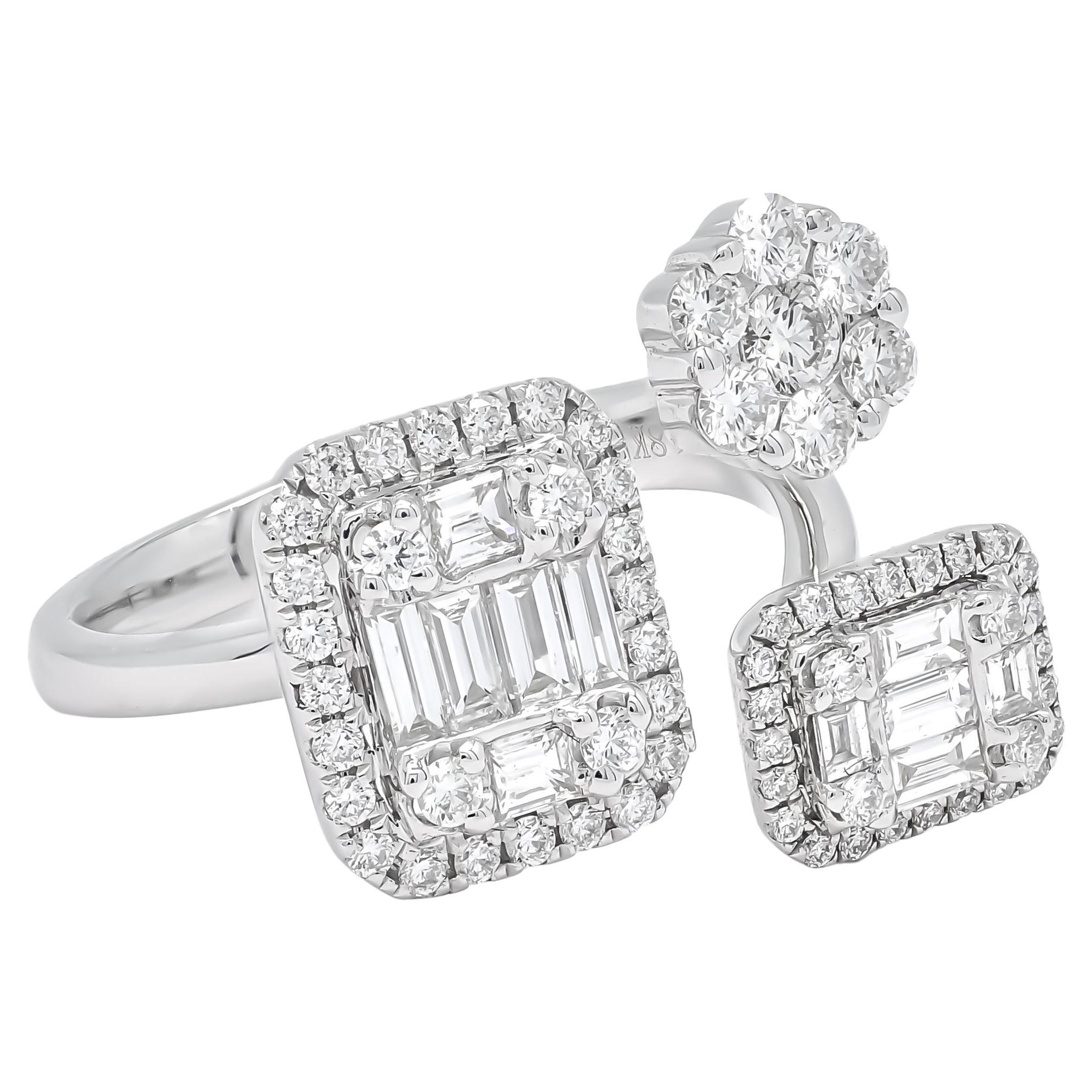 Natural Diamonds 1.25 carats 18KT White Gold  Multi Shape Cluster Statement Ring