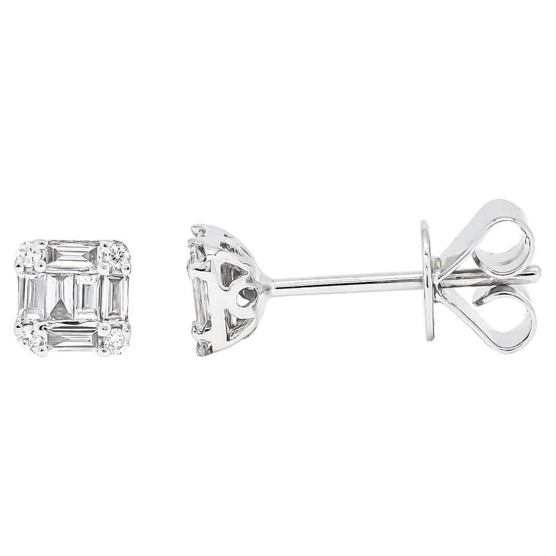 Panim Signature Round Illusion Diamond 18K White Gold Stud Earrings For ...