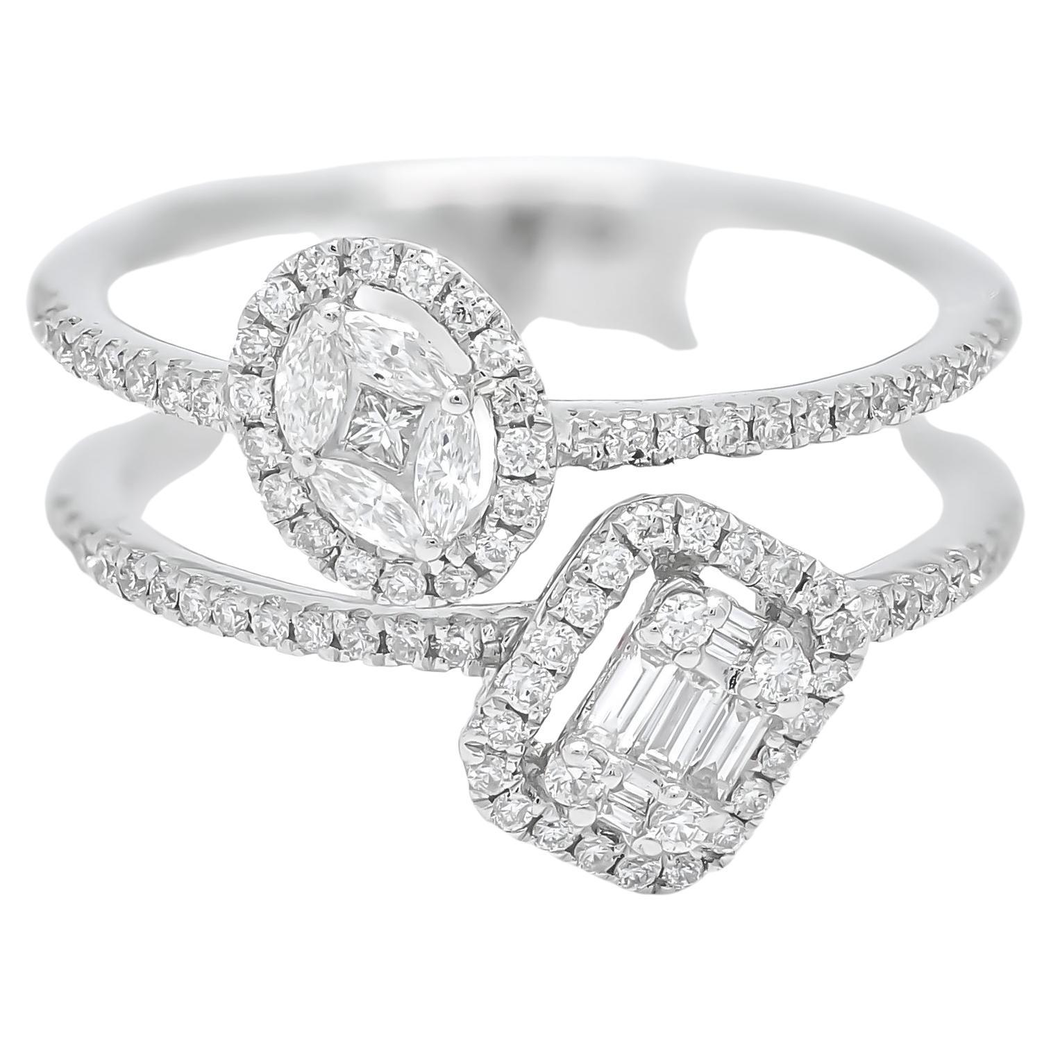Beautifully Created for any occasion.

Astounding elegance and astonishing shine emanate from every facet of this incredibly beautiful. Fashioned in a fabulous 2 cluster illusion, this ring incorporates Baguette, Marquise, Princess and round-shape