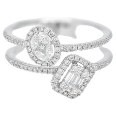 Natural Diamonds 0.50 carats 18KT White Gold Multi Cluster Statement Ring