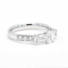 18KT White Gold Natural Diamonds Emerald Cut Trilogy Vintage Engagement Ring