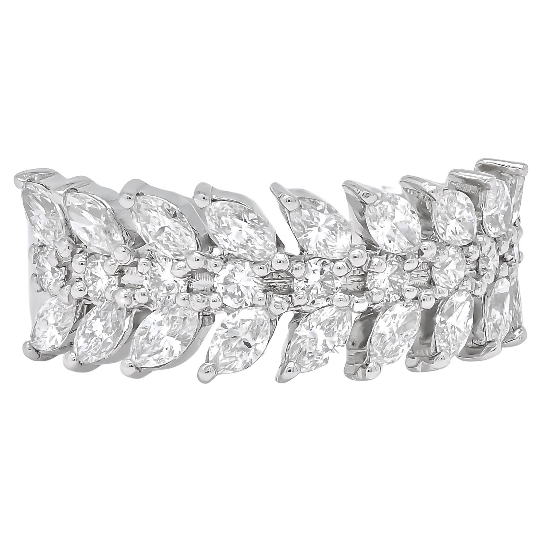 18KTW Gold Natural Diamonds Marquise Round Prong Half Eternity Anniversary Band For Sale