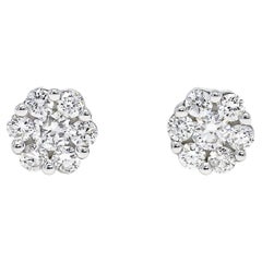18KTW Gold Prong Set Classic Cluster Solitaire Natural Diamonds Stud Earring