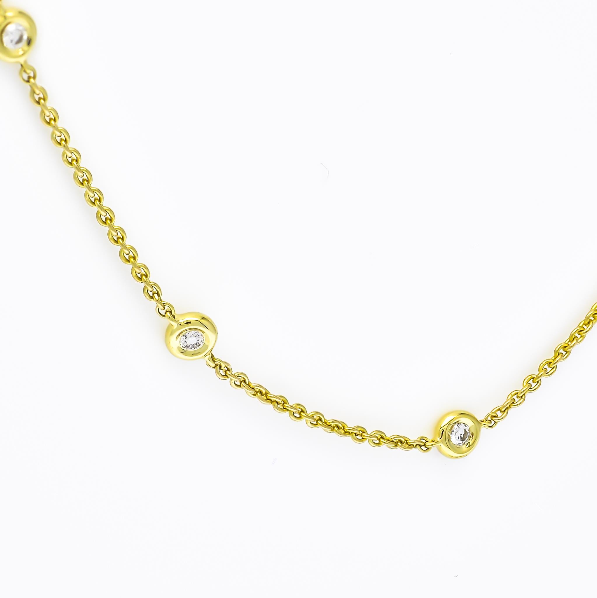 Modern Natural Diamond Chain Necklace 0.35cts 18 Karat Yellow Gold Chain Necklace For Sale