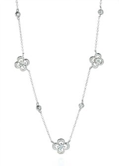 Collana con fiori di diamanti a stazione in oro bianco 18 carati 0,75 carati totali