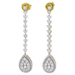 18KTY Gold Round Diamond Single Line Pear Shape Cluster Drop Dangler Earring