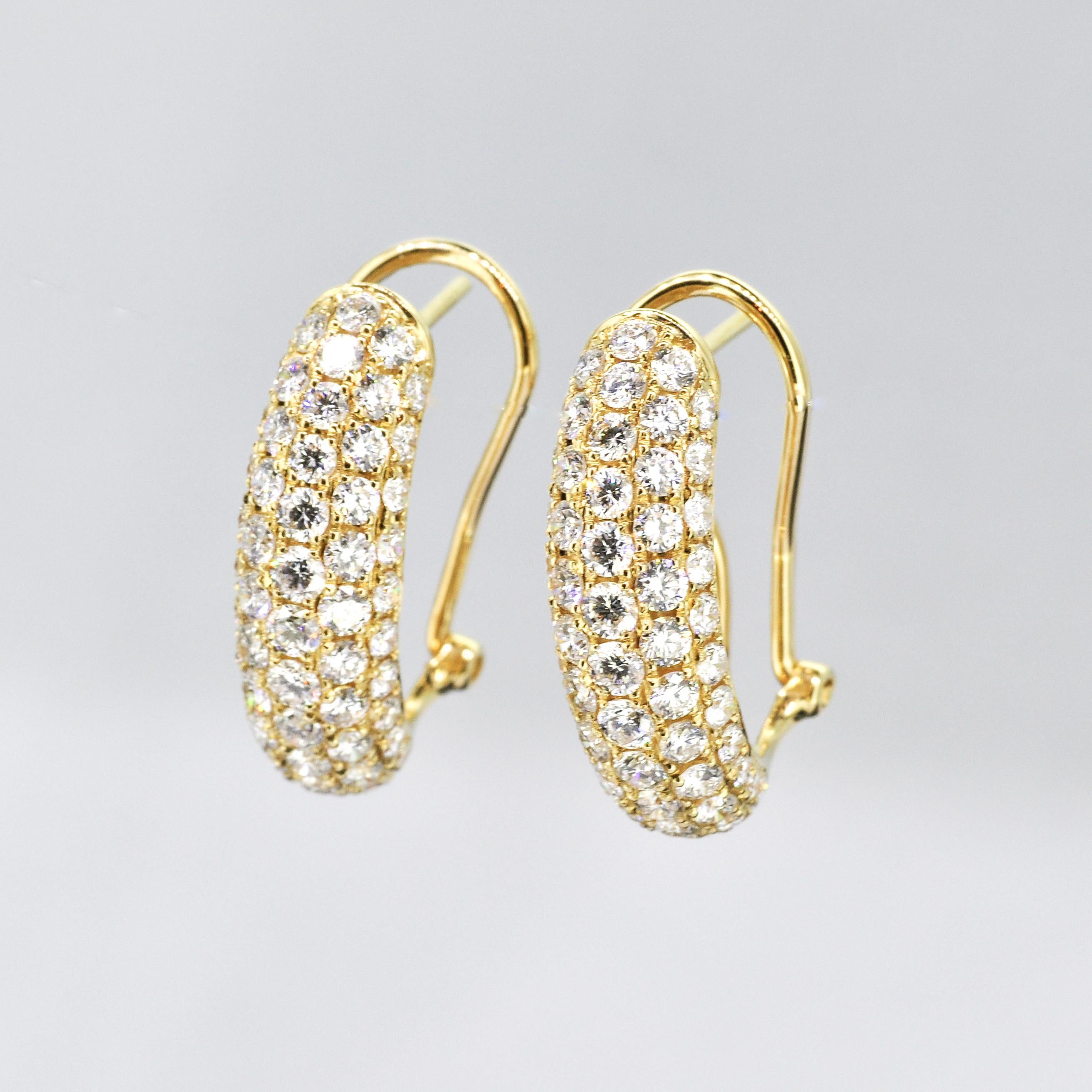 Brilliant Cut 18KT Yellow Gold Natural Diamonds Multi Row Huggies Earrings  For Sale